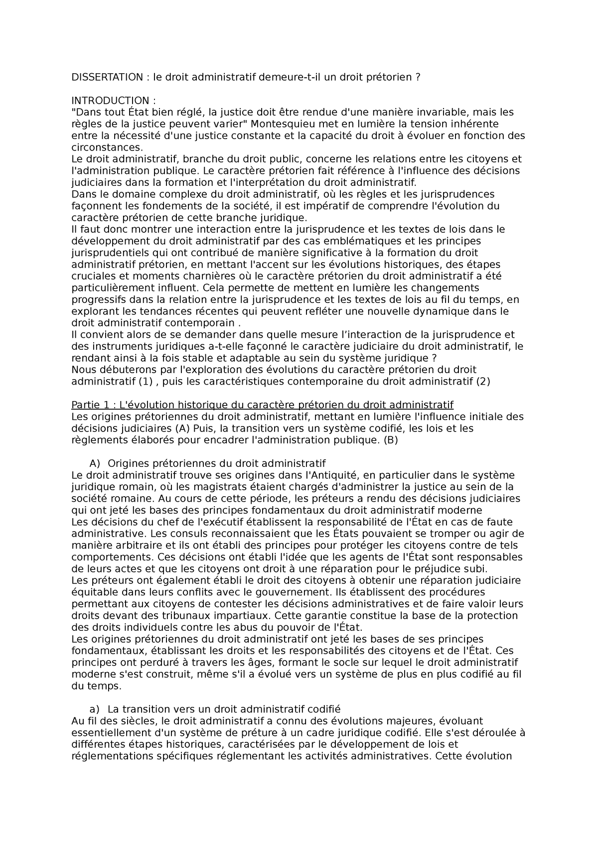 exemple de dissertation juridique en droit administratif