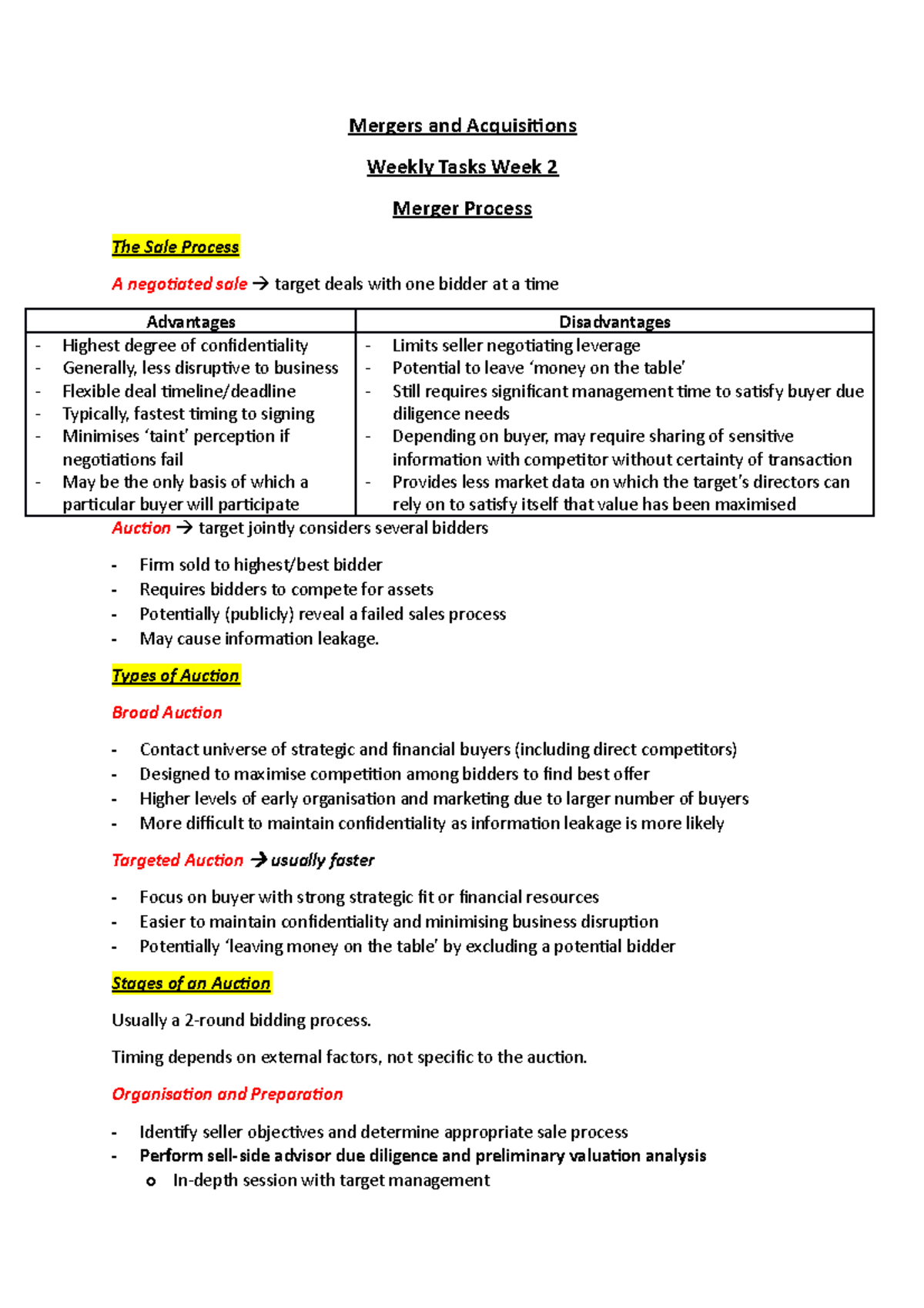 Weekly Tasks Week 2 - Lecture notes 2 - Mergers and Acquisitions Weekly ...