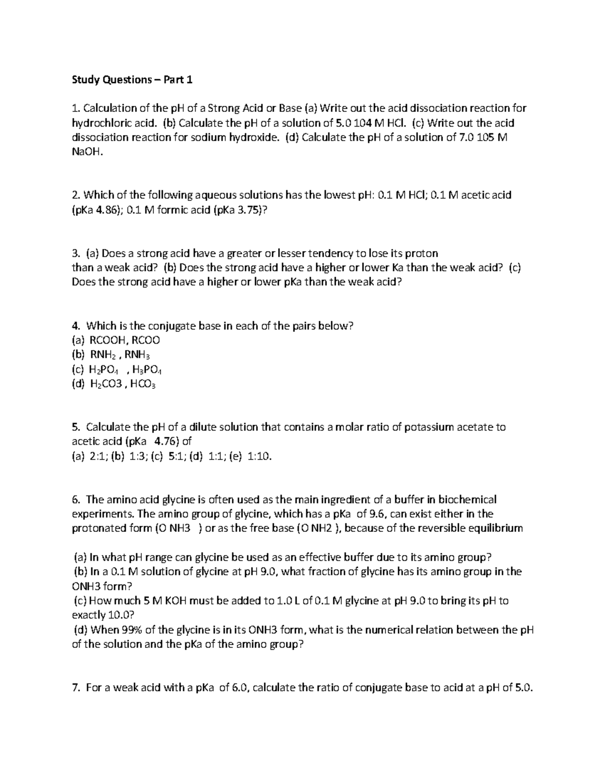 Chemistry Review Study questions Part 1 - Study Questions – Part 1 1 ...