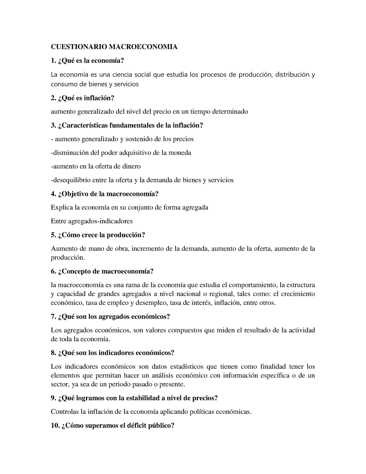 Cuestionario Macroeconomia - CUESTIONARIO MACROECONOMIA ¿Qué Es La ...