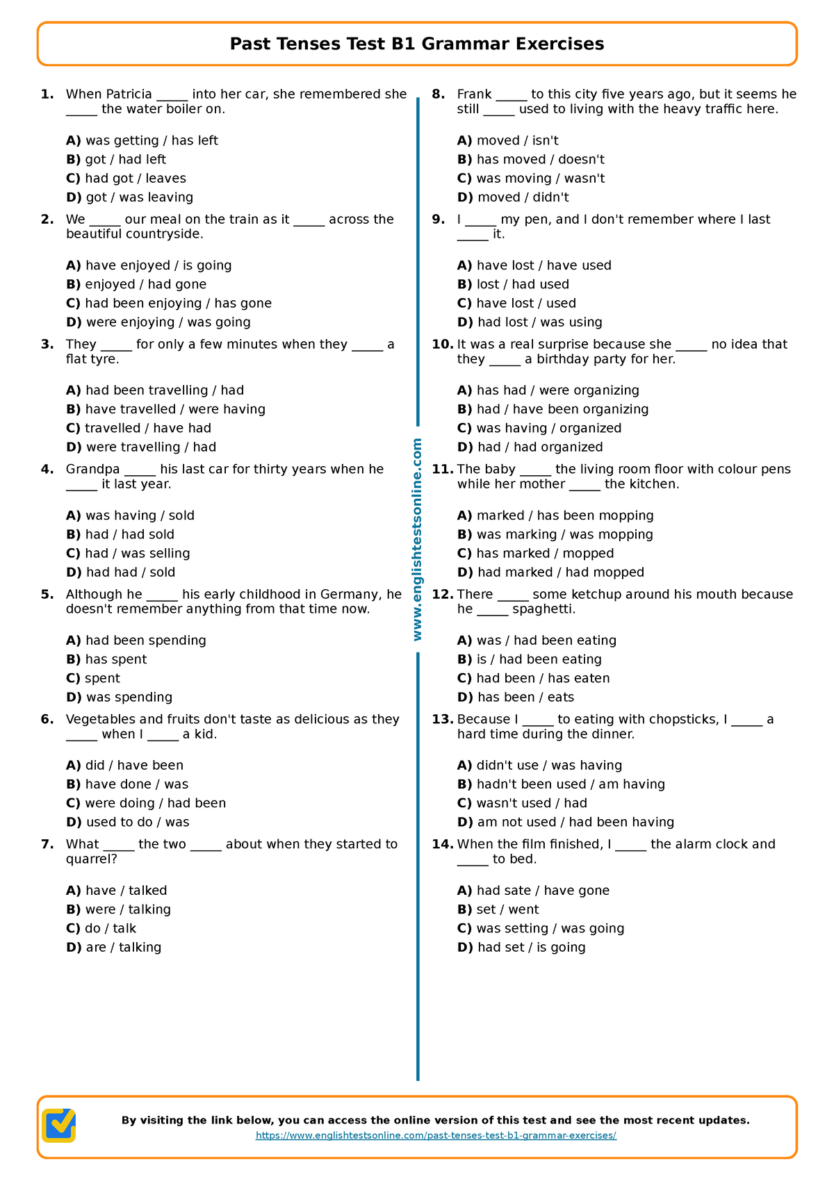 485 Past-tenses-test-b1-grammar-exercises Englishtestsonline - When ...