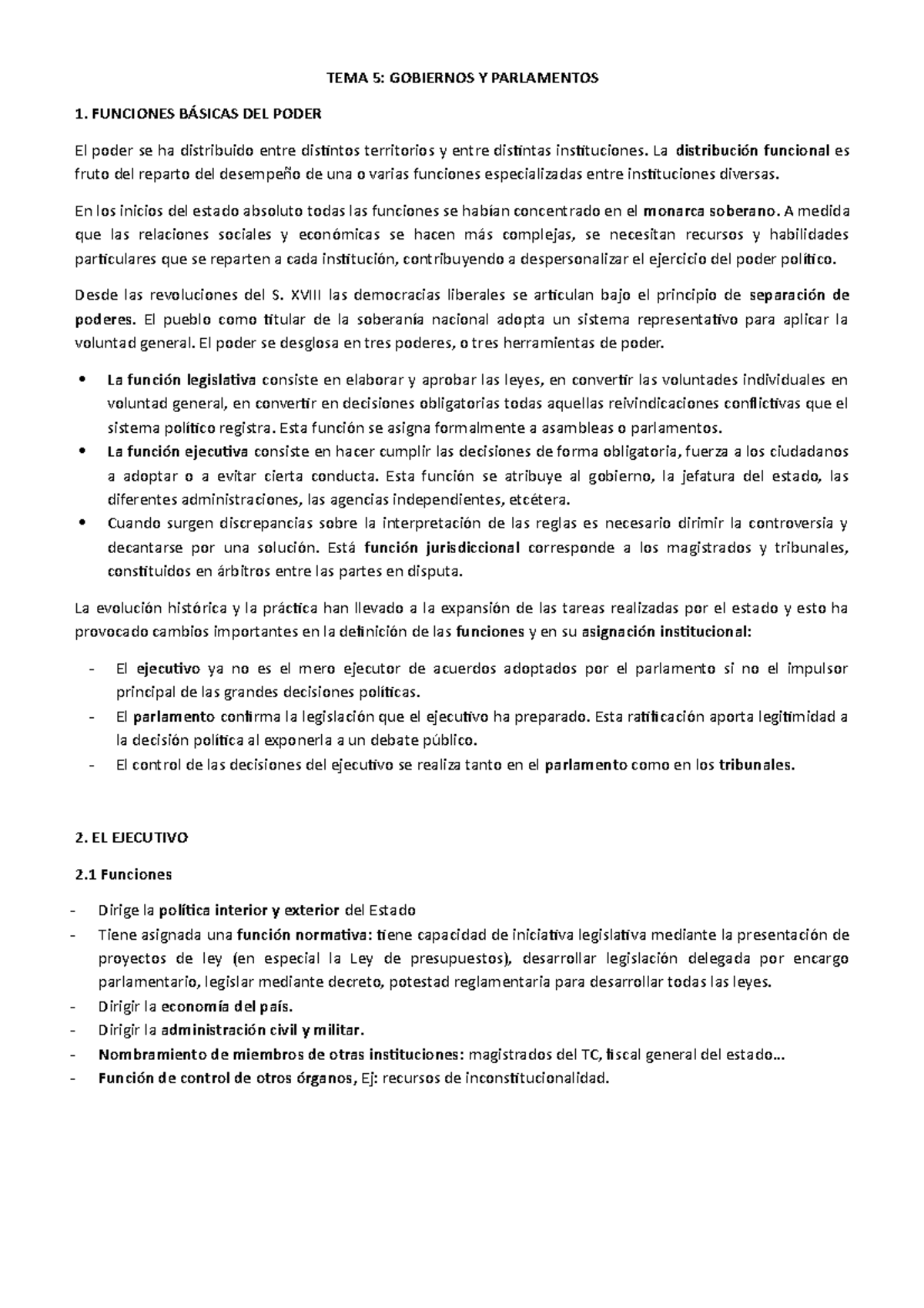 apuntes tema 5 introduccion a la ciencia política - TEMA 5: GOBIERNOS Y ...