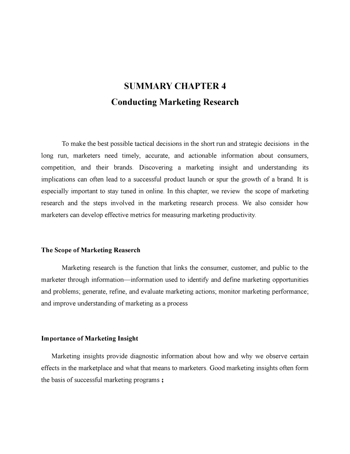 Summary Chapter Conducting Marketing Research - SUMMARY CHAPTER 4 ...