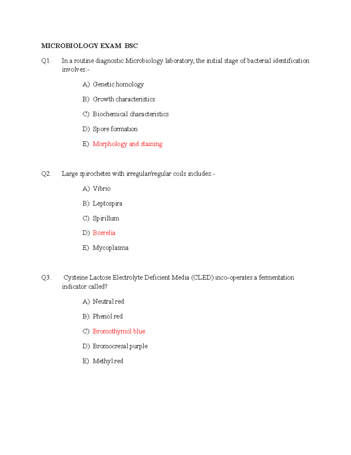 BSC Micro With Answers - MICROBIOLOGY EXAM BSC Q1. In A Routine ...