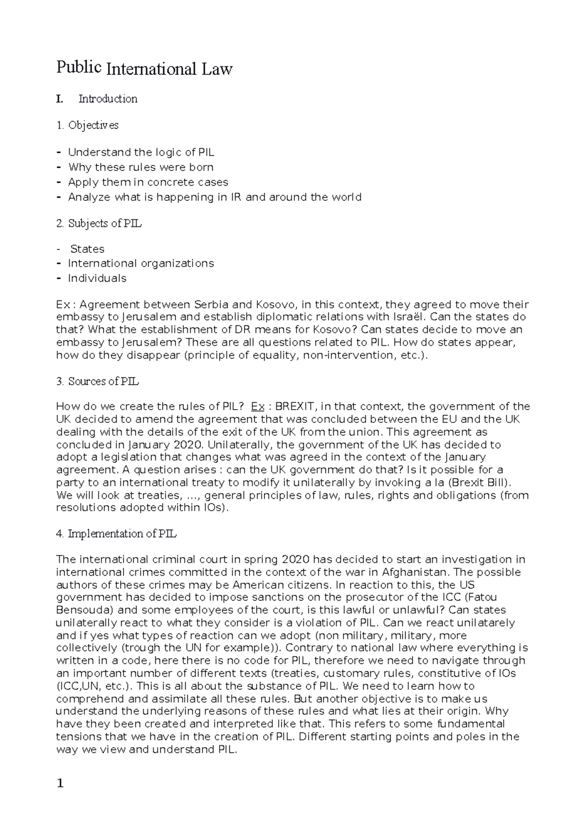 Public International Law - Notes - Public International Law I ...