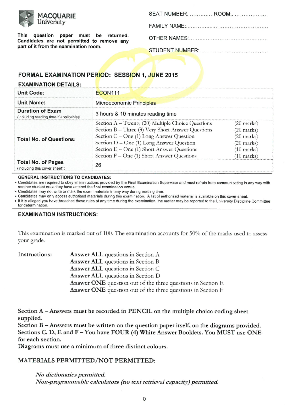 Exam June 2015 - ECON111 - Studocu