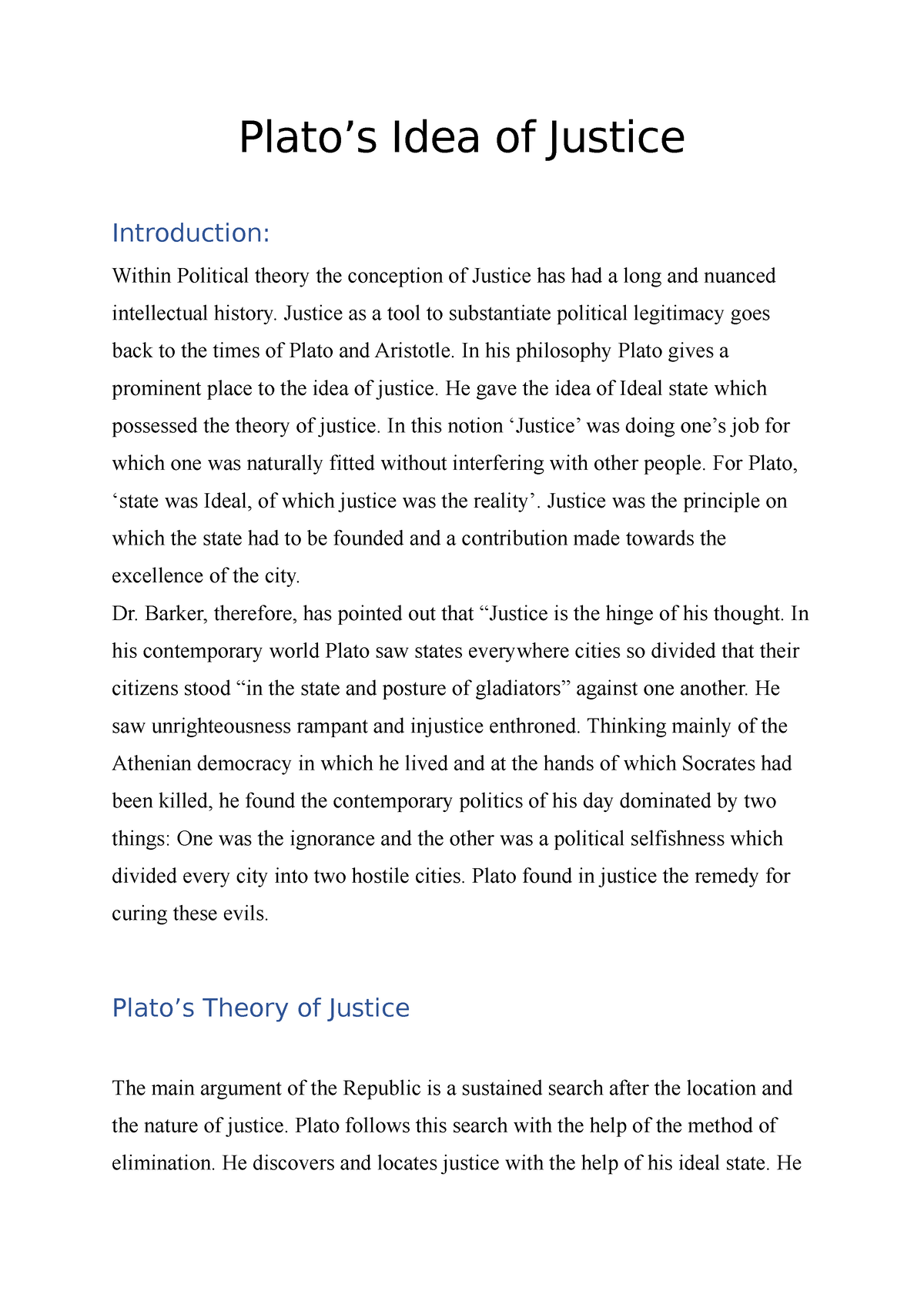 Plato’s Idea Of Justice - Plato’s Idea Of Justice Introduction: Within ...