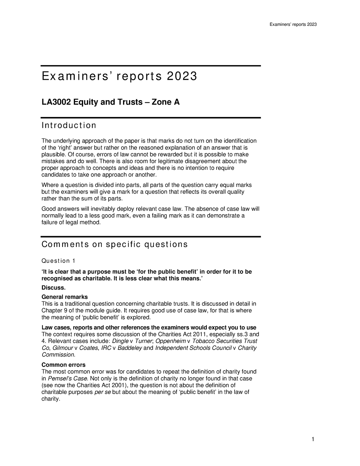 Trusts Report 2023 A - Examiners’ Reports 2023 Examiners’ Reports 2023 ...