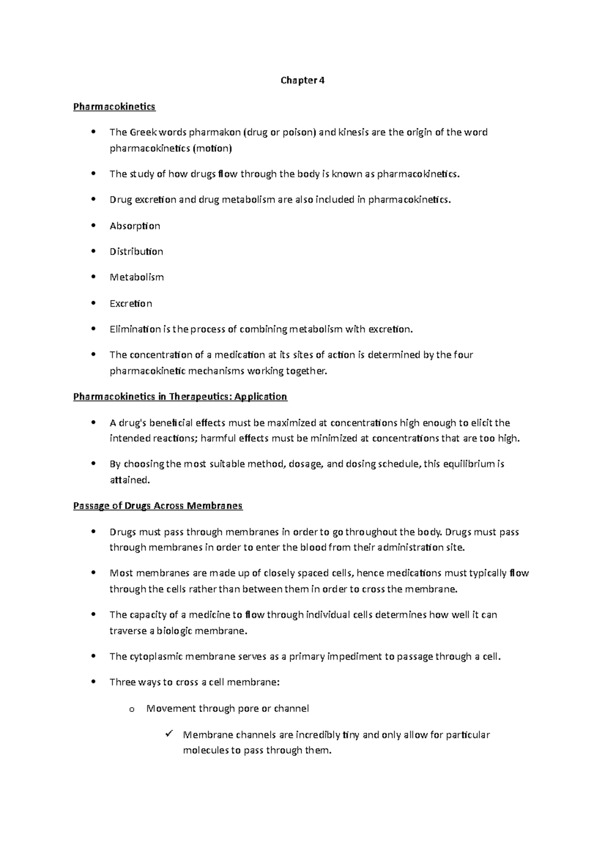 Pharmacokinetics Notes - pharmacology - Chapter 4 Pharmacokinetics The ...