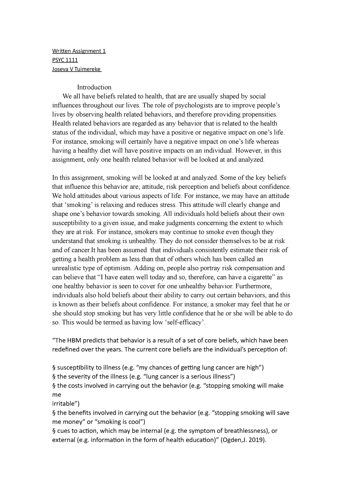 Written Assignment 1 For PSYC1111 University Of The People - Written ...