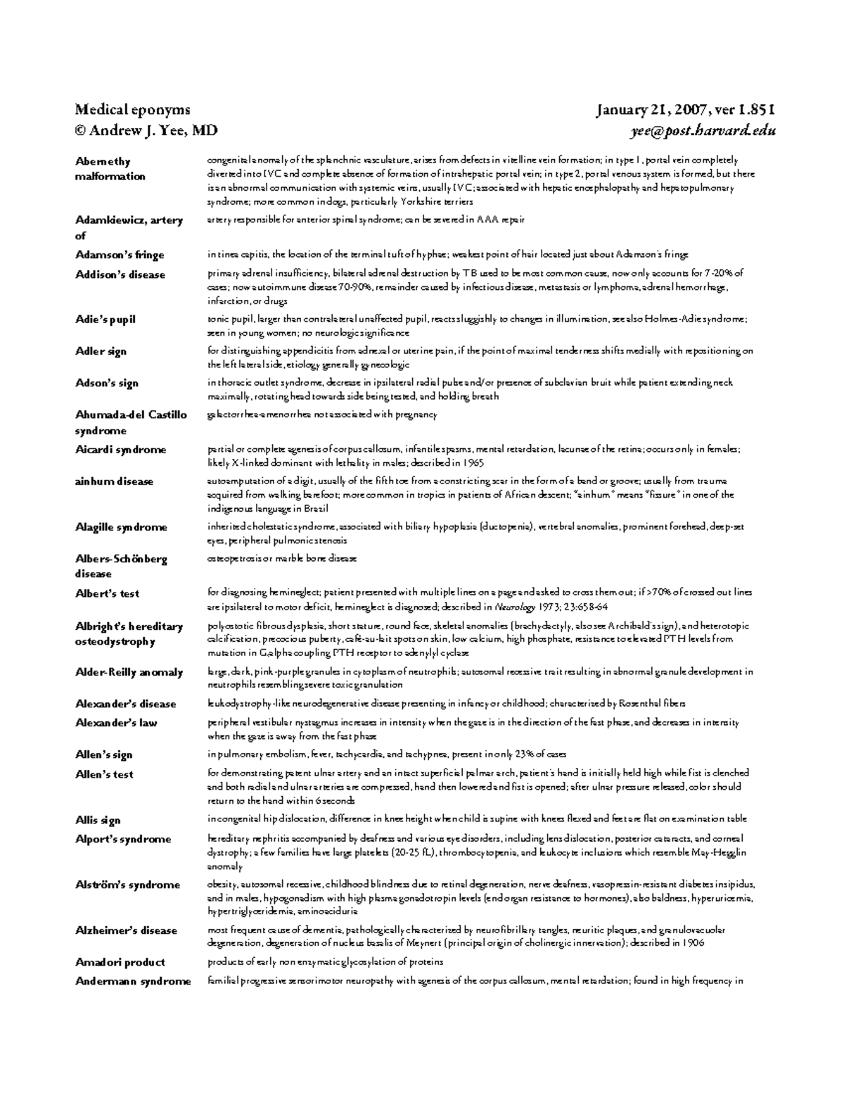Eponyms January 2007 - Epónimos más famosos de medicina - Medical ...