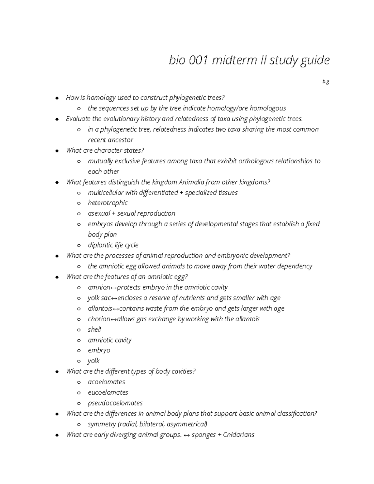 Bio 001 Midterm Ii Study Guide - Bio 001 Midterm II Study Guide B. How ...