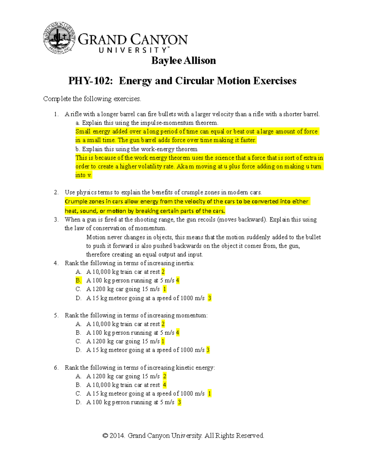 PHY 102 RS Energyand Circular Motion Exercises - Baylee Allison PHY-102 ...