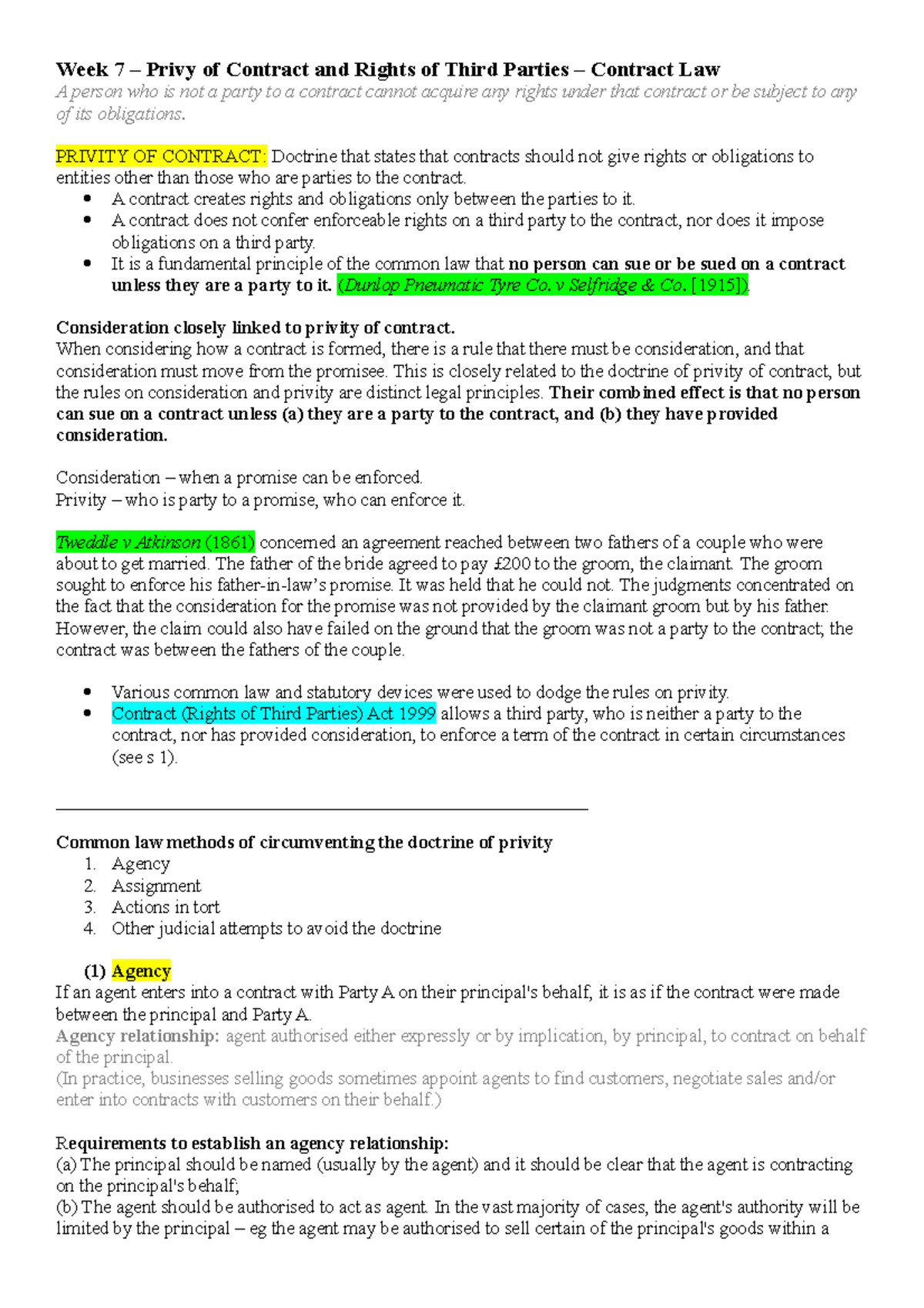 Week 7 contract - Week 7 – Privy of Contract and Rights of Third ...