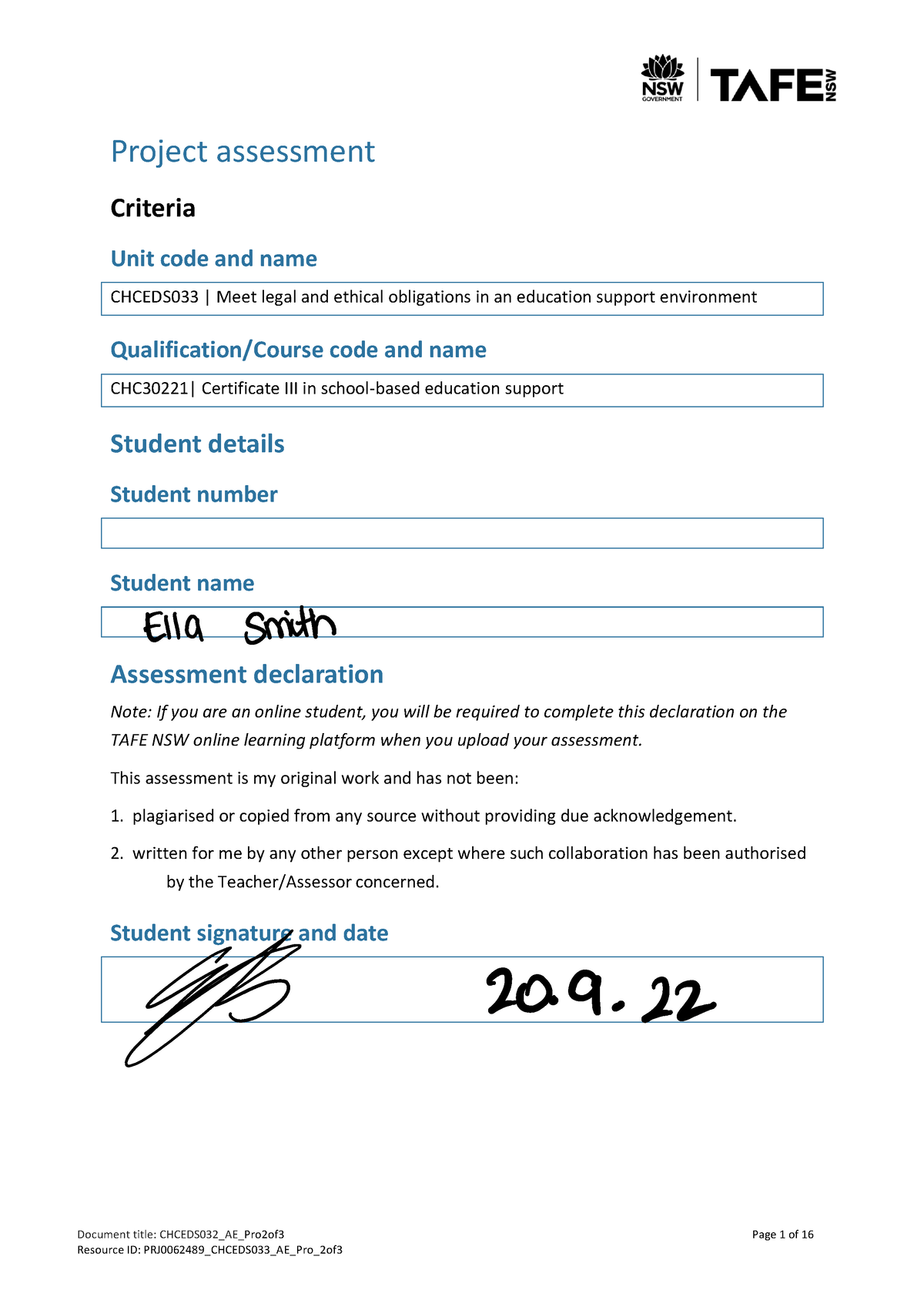 Chceds 033 AE Pro2of3 - Assignment notes for course - Document title ...