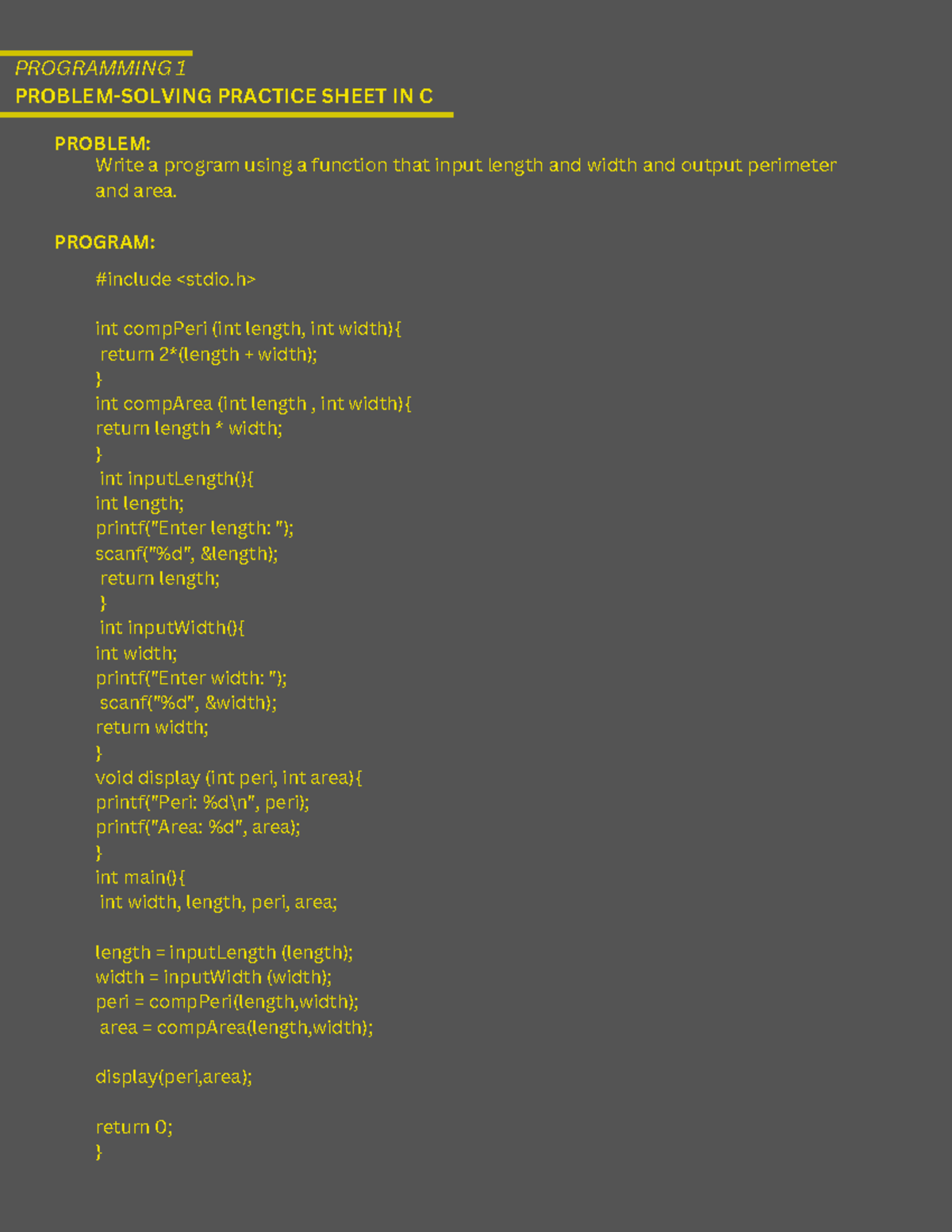 Programming 1 Practice Sheet Problem Solving Practice Sheet In C Programming 1 Practice Sheet Problem Solving Practice Sheet In C