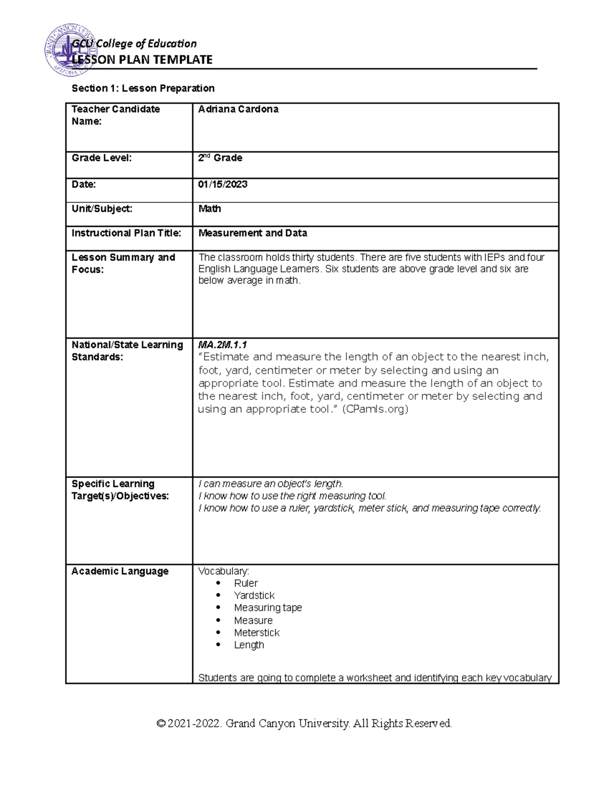 ELM-470 Lesson Plan Effective Strategies - LESSON PLAN TEMPLATE Section ...