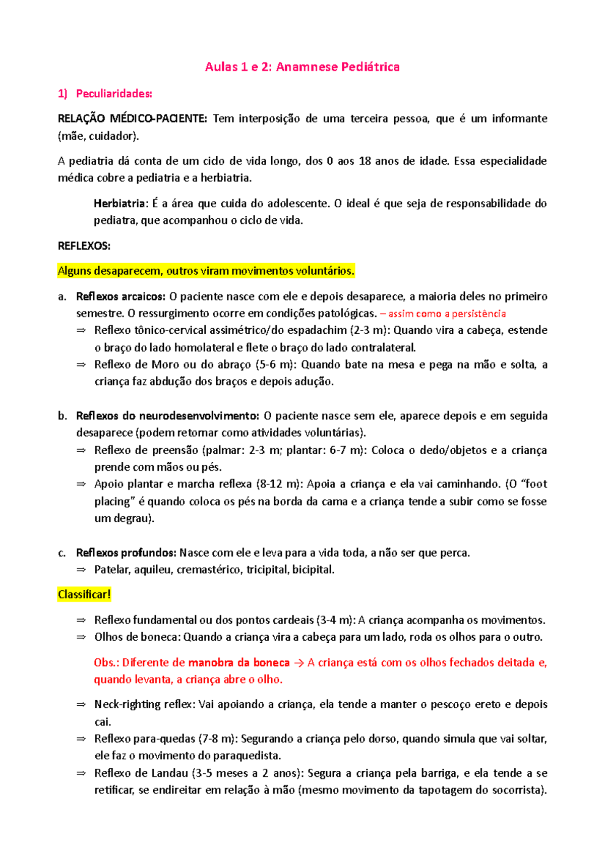 Ficha anamnese pediátrica Criança e Adolescentes