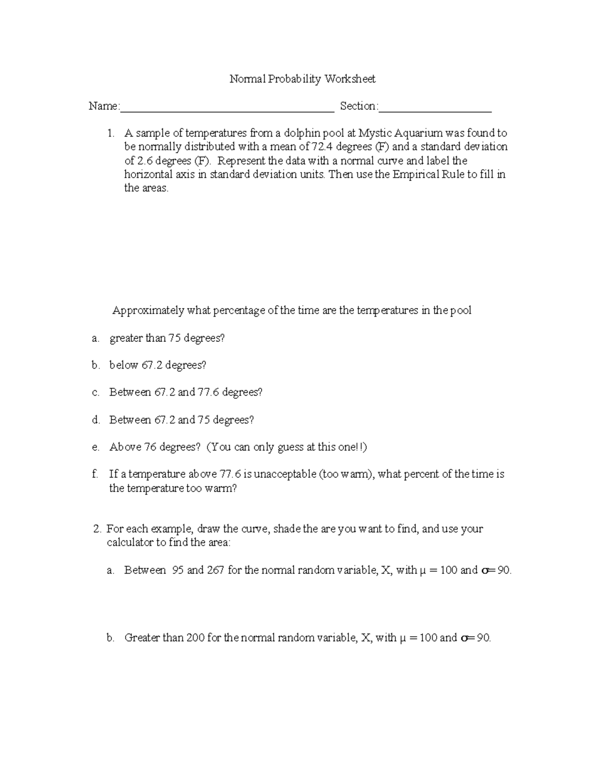 Normal Distribution Worksheet With Answers Normal Distribution Worksheet With Answers