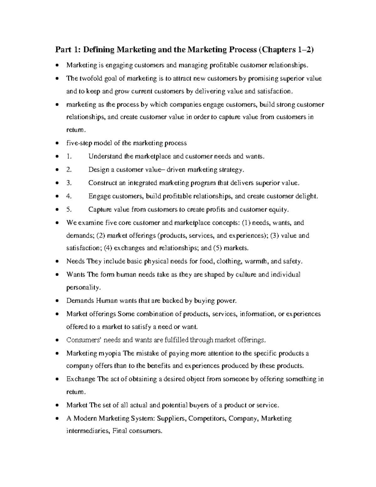 marketing Notes - Part 1: Defining Marketing and the Marketing Process ...