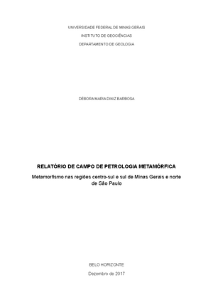 Relatório De Geologia De Campo - UNIVERSIDADE FEDERAL DE MINAS GERAIS ...