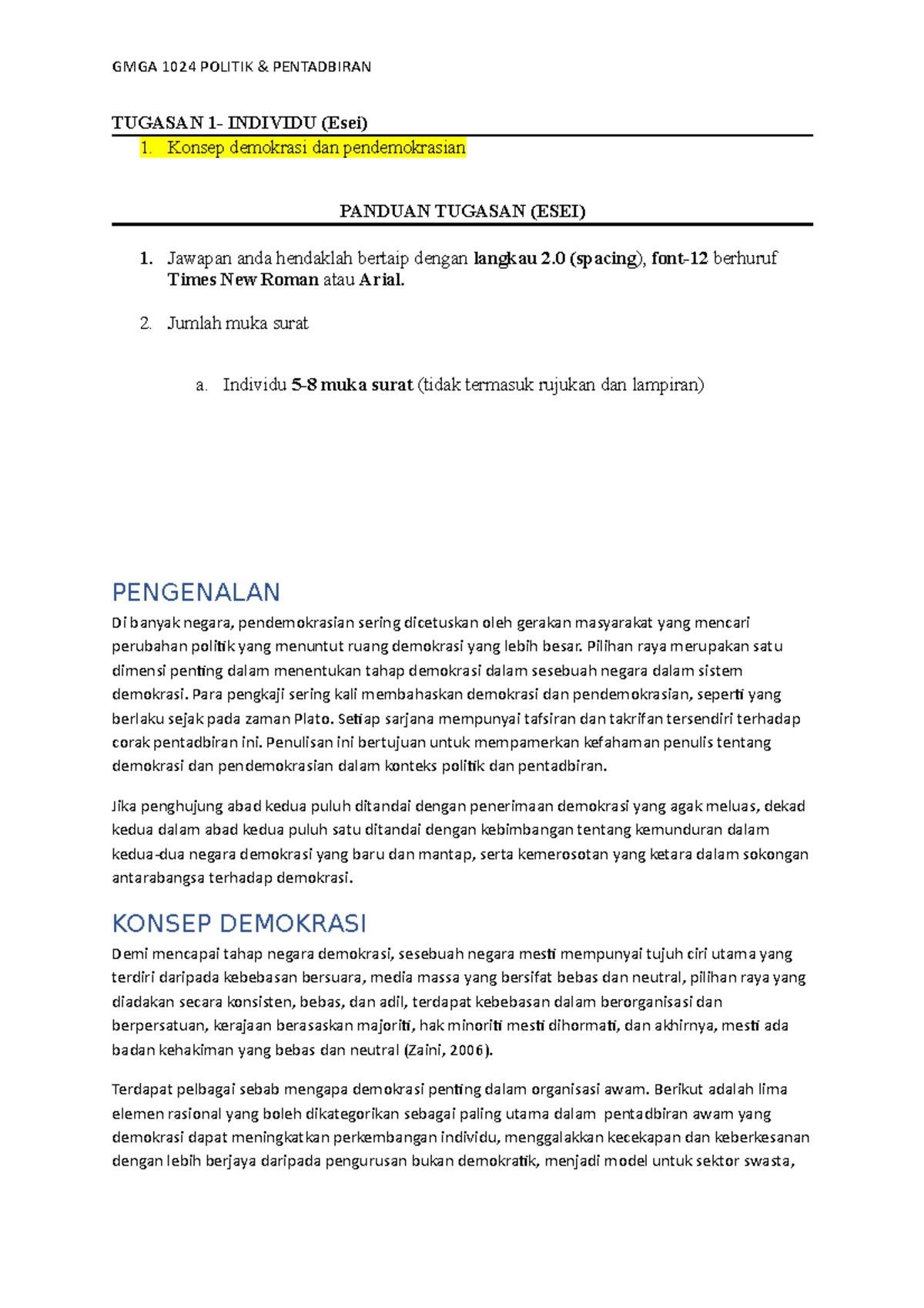 GMGA 1024 - Politik & Pentadbiran Tugasan Individu - GMGA 1024 POLITIK ...