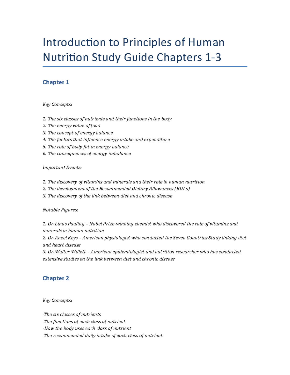 Introduction To Principles Of Human Nutrition Study Guide Chapters 1-3 ...