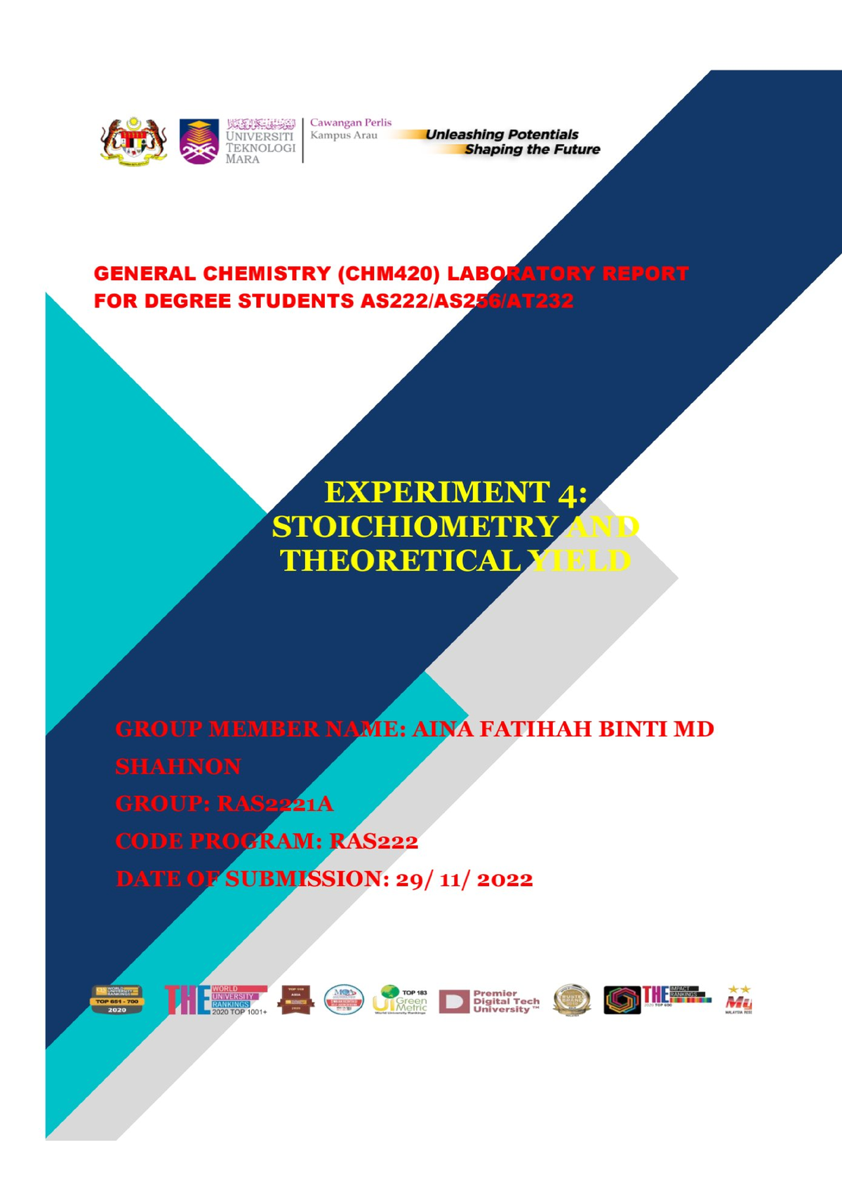 experiment 4 stoichiometry and theoretical yield