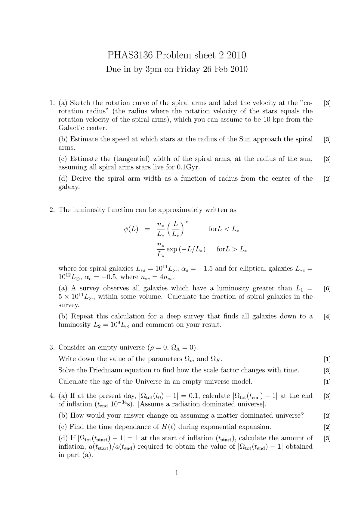 3136sheet 2 3136 Cosmology And Extragalactic Astronomy Problem Sheet 2 Phas3136 Problem 3914