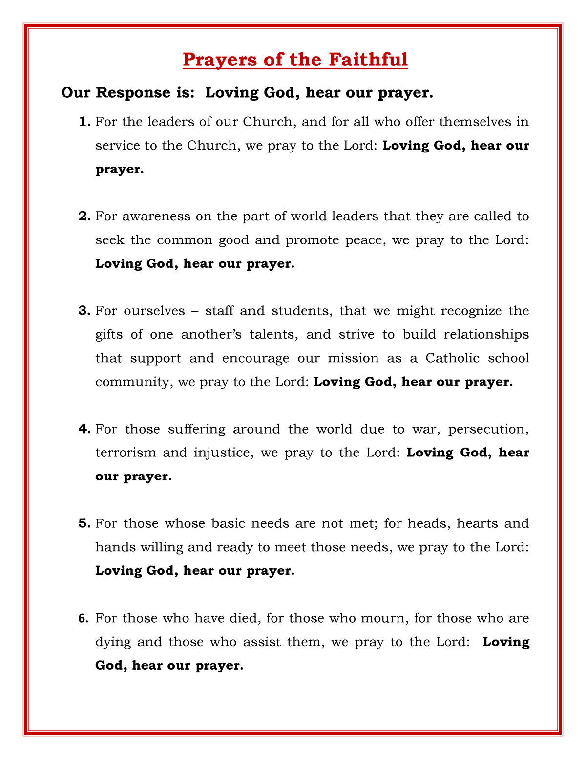 Prayers of the Faithful Year of Charity Prayers of the Faithful Our