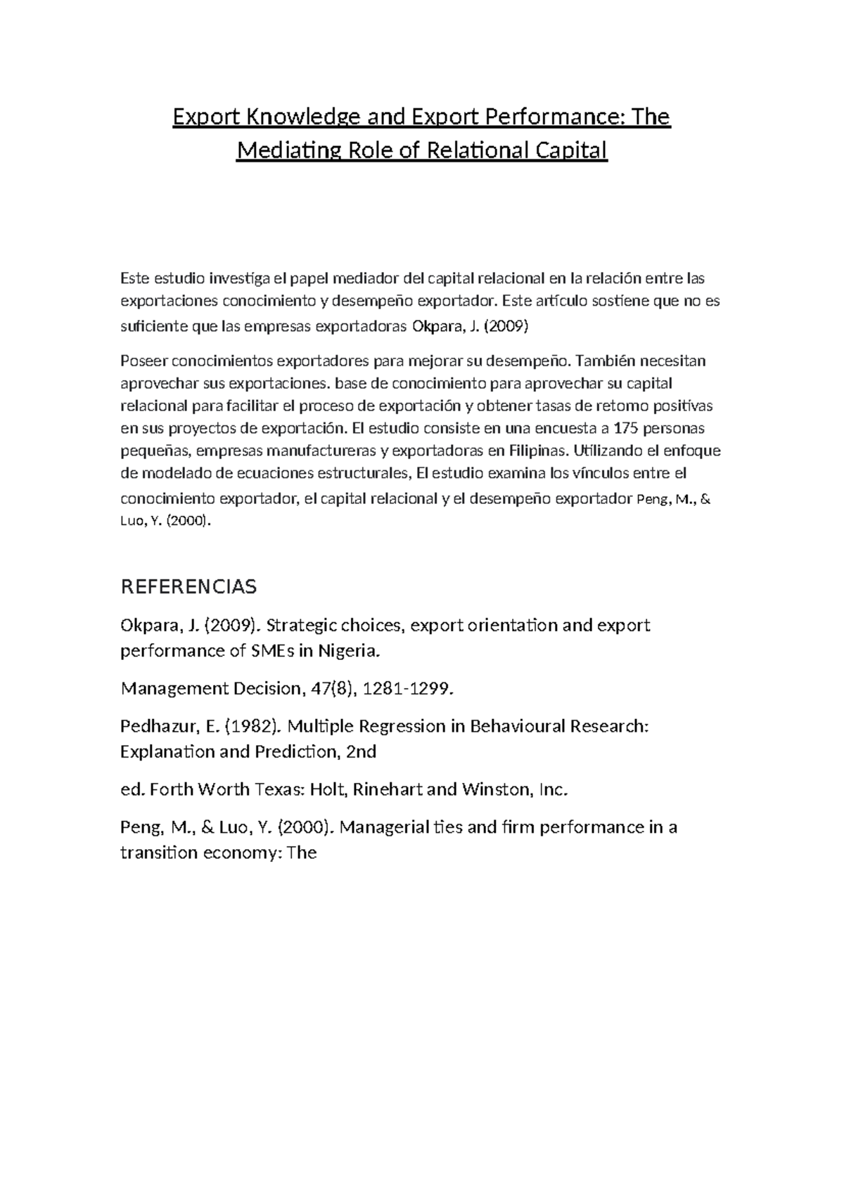 Resumen 222 - Export Knowledge and Export Performance: The Mediating ...