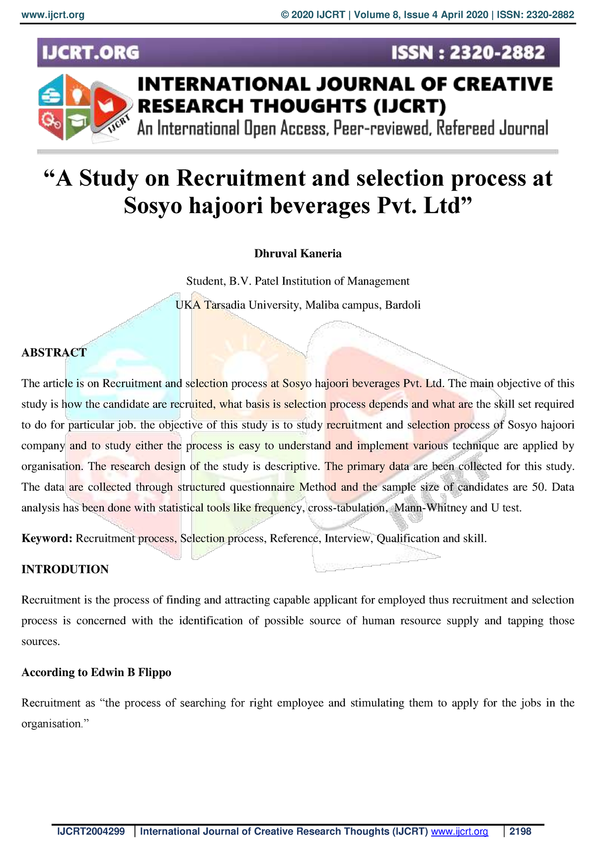 Ijcrt 2004 299 - Bba Notes Fist Sem - “A Study On Recruitment And ...