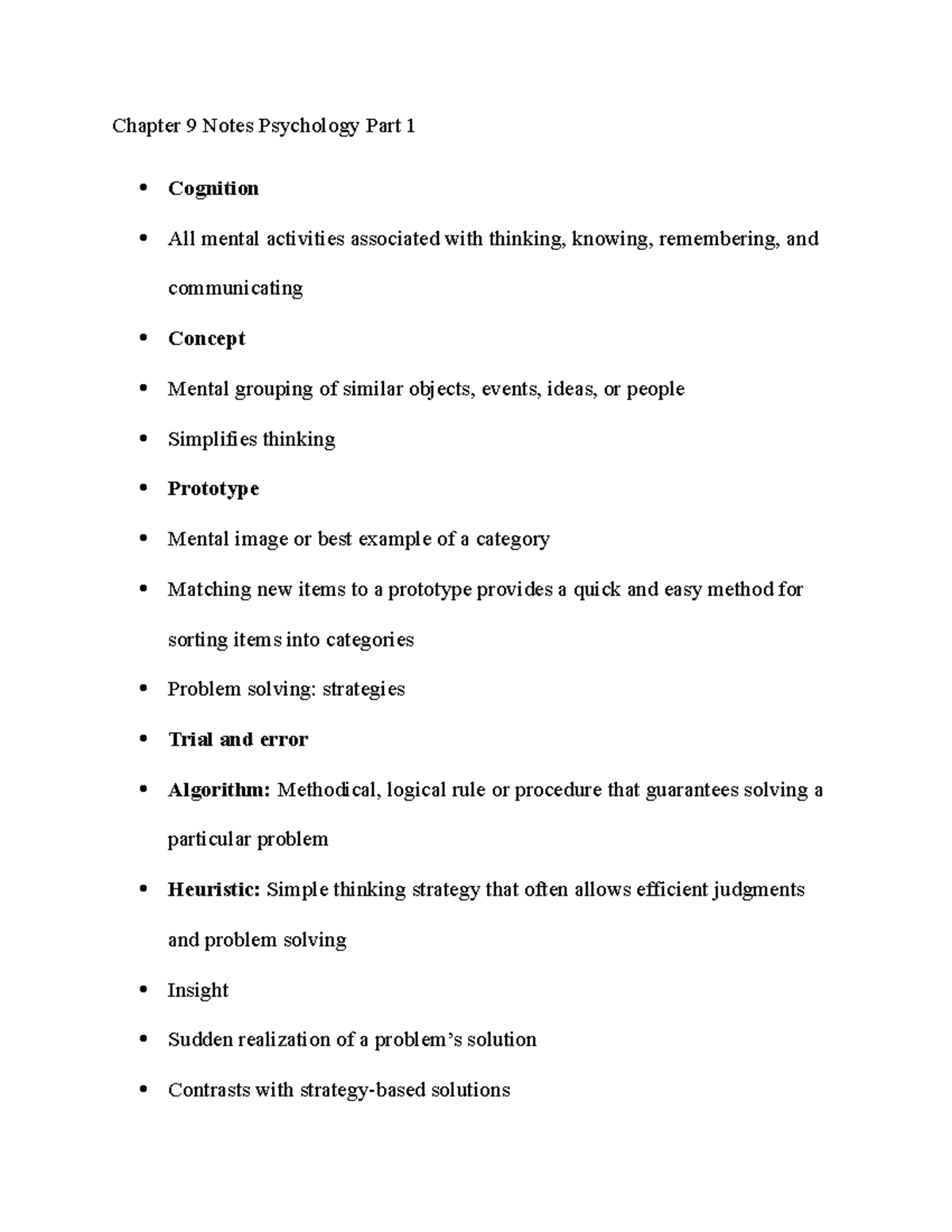 Chapter 9 Notes Psychology Part 1 - Chapter 9 Notes Psychology Part 1 ...