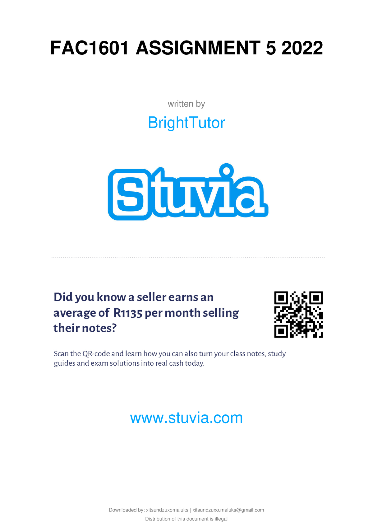 Stuvia 1778283 Fac1601 Assignment 5 2022 - FAC1601 ASSIGNMENT 5 2022 ...