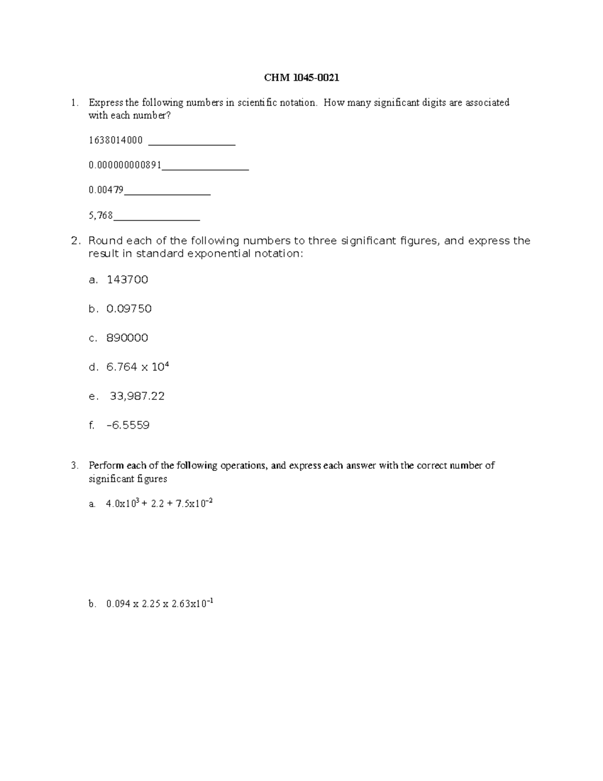 Study Guide Exam 1 - Extra practice for basic/intro to CHM1045. - CHM ...