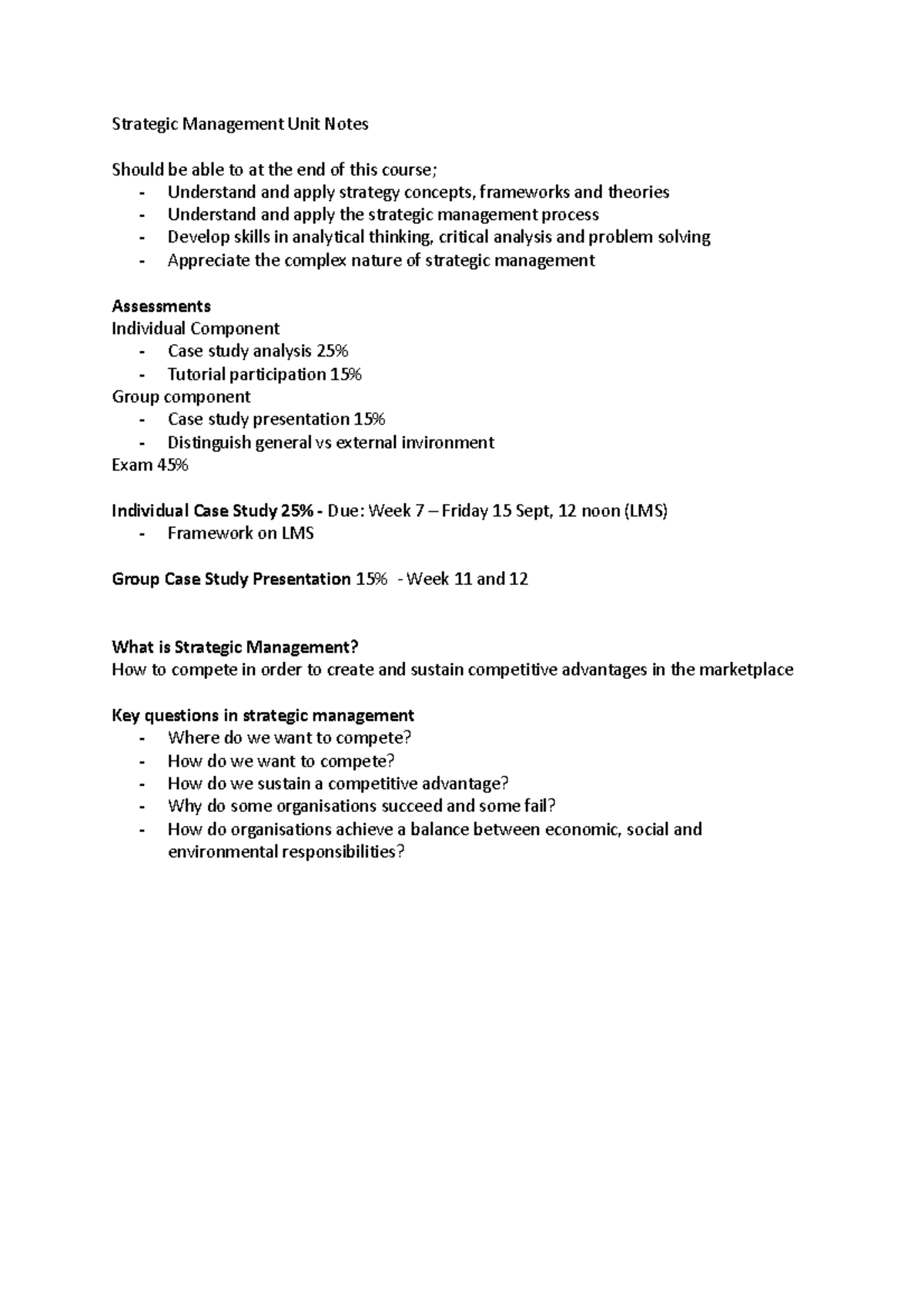 Strategic Management Unit Notes - Strategic Management Unit Notes ...