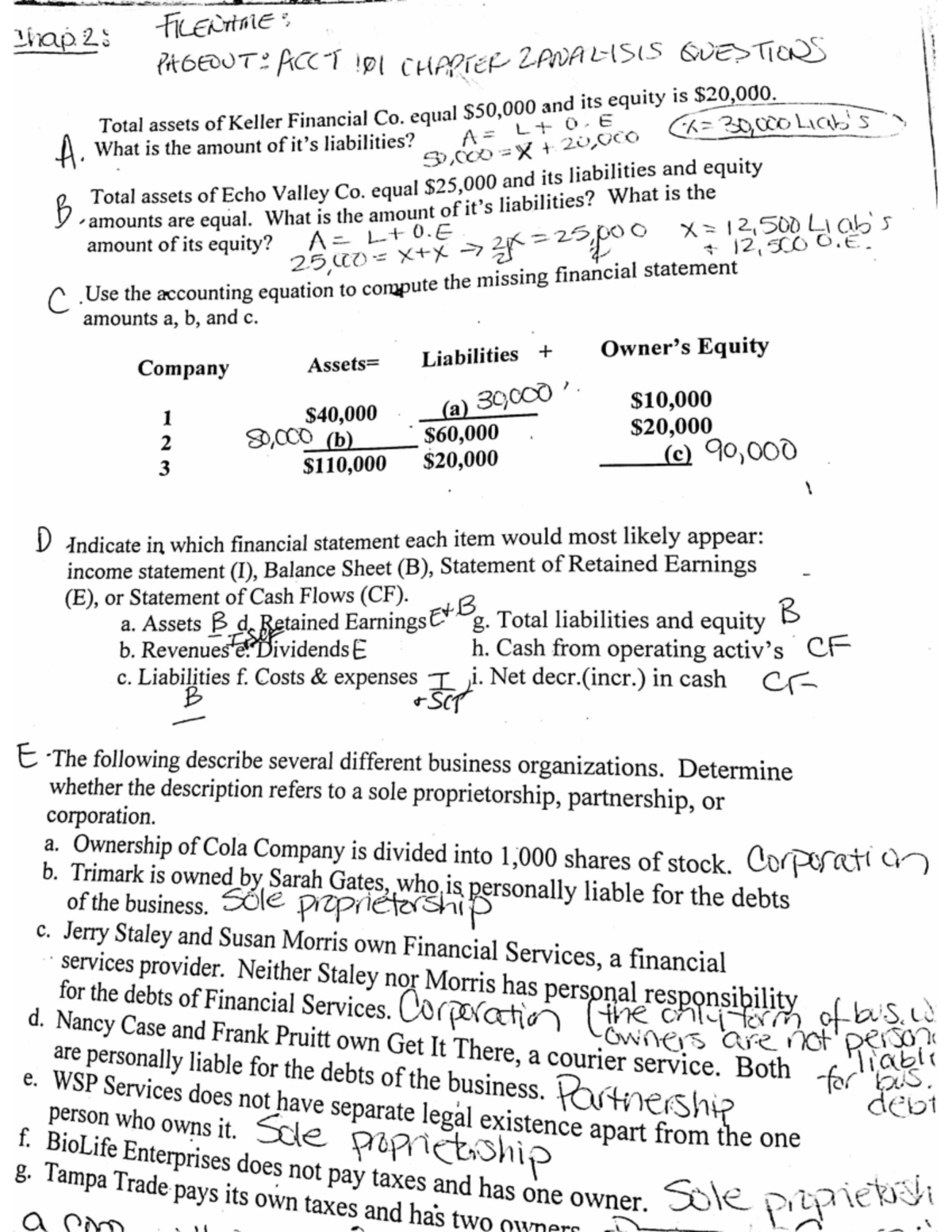 Answers To ACCT 101 Chapter 2 Review And Analysis Questions - ACCT 101 ...