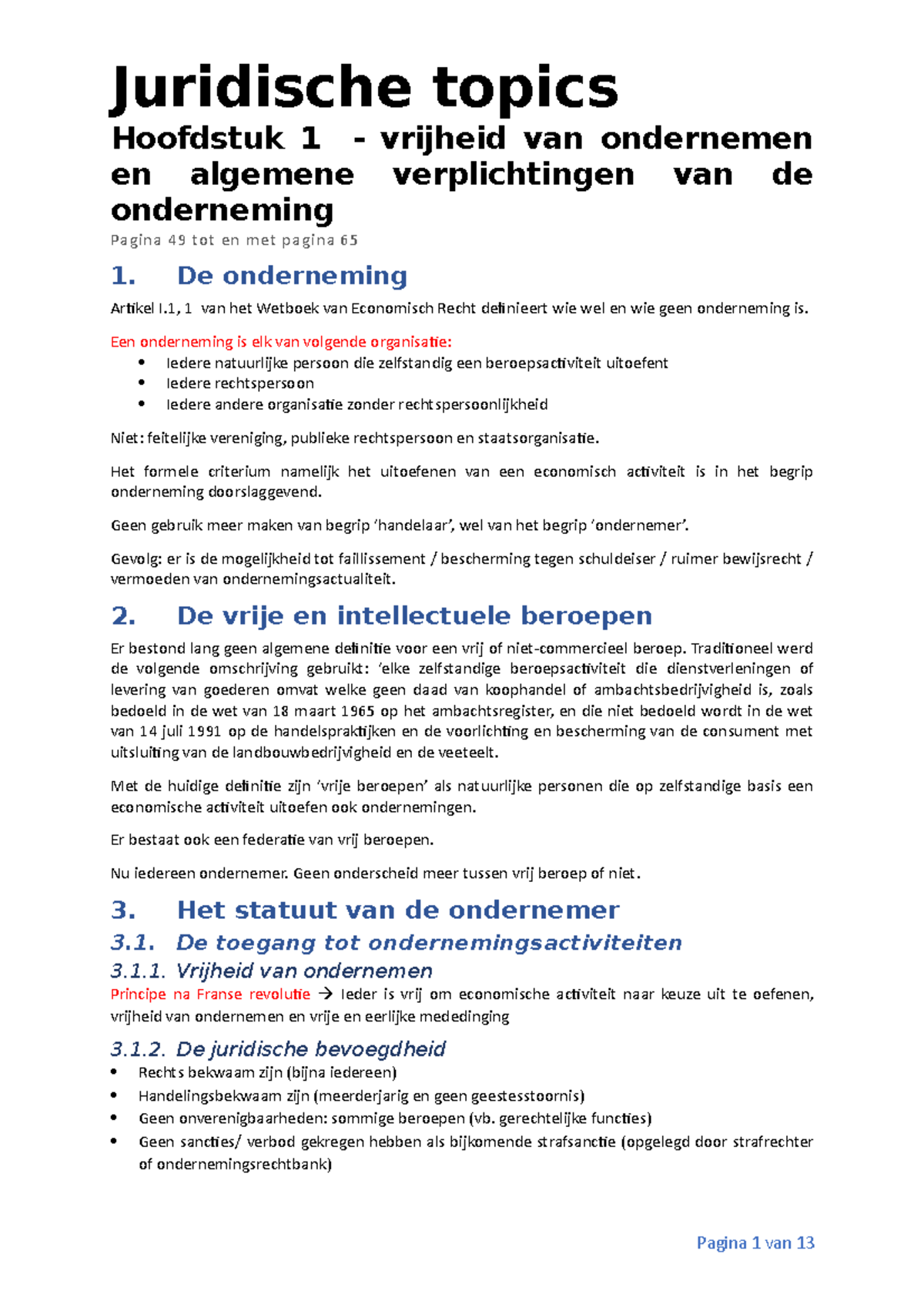 Deel 2 - Ondernemingsrecht - Hoofdstuk 1 - Vrijheid Van Ondernemen En ...