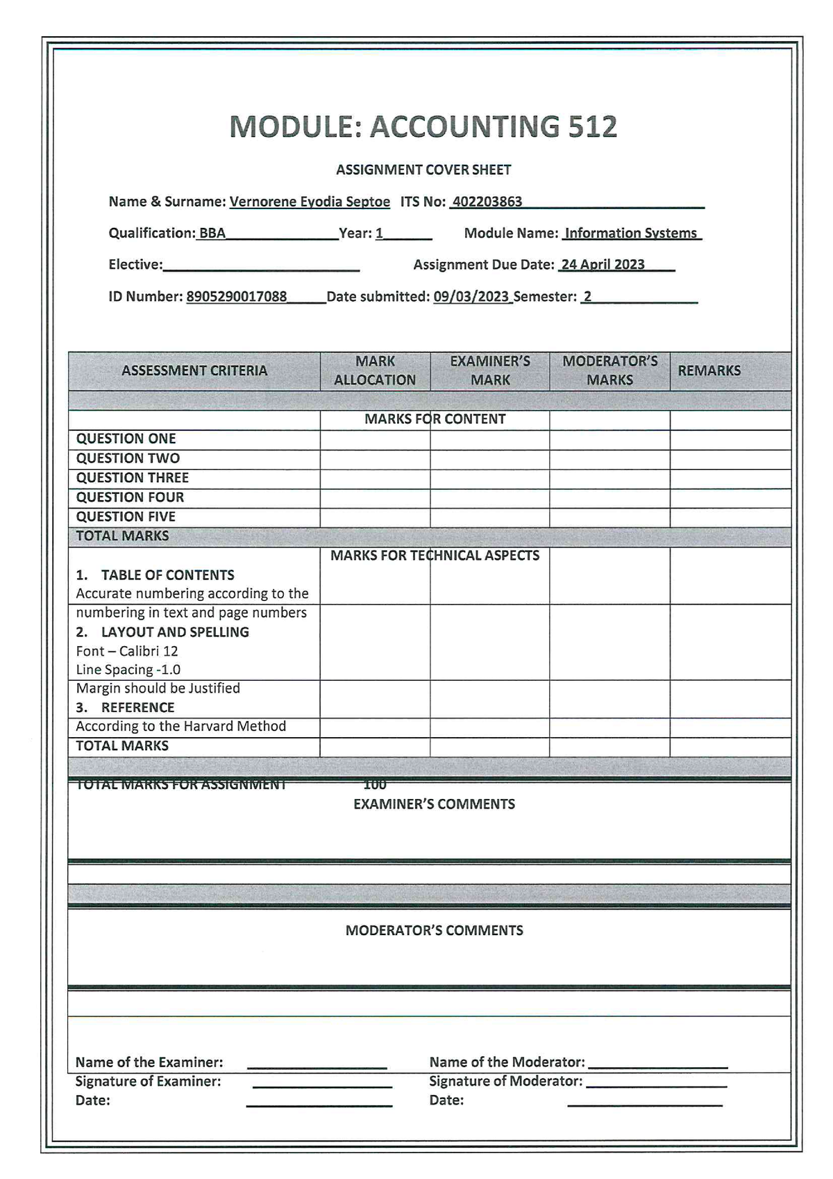 accounting 512 assignment answers