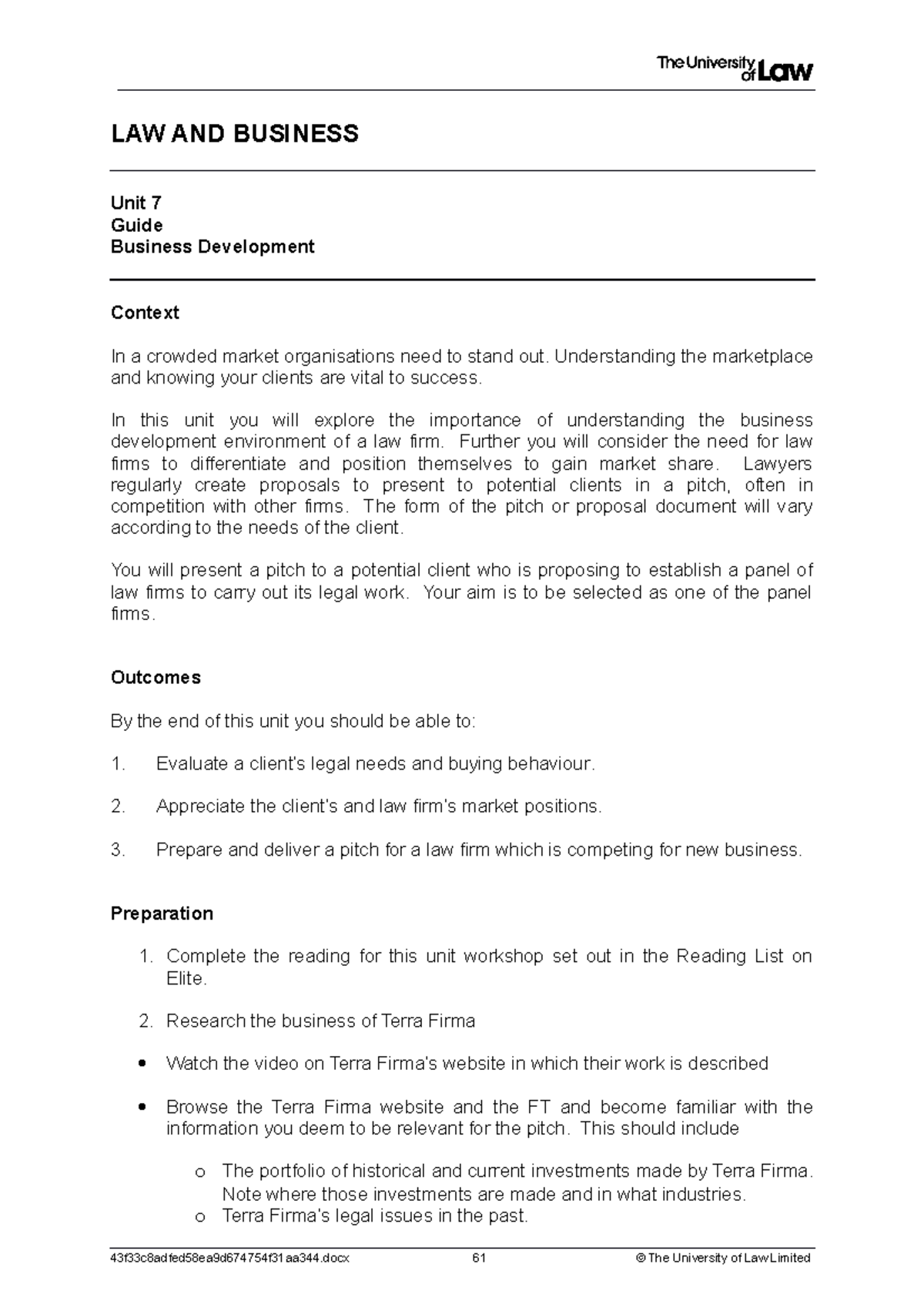 2223 lbus ws07 ce01 guide - LAW AND BUSINESS Unit 7 Guide Business ...