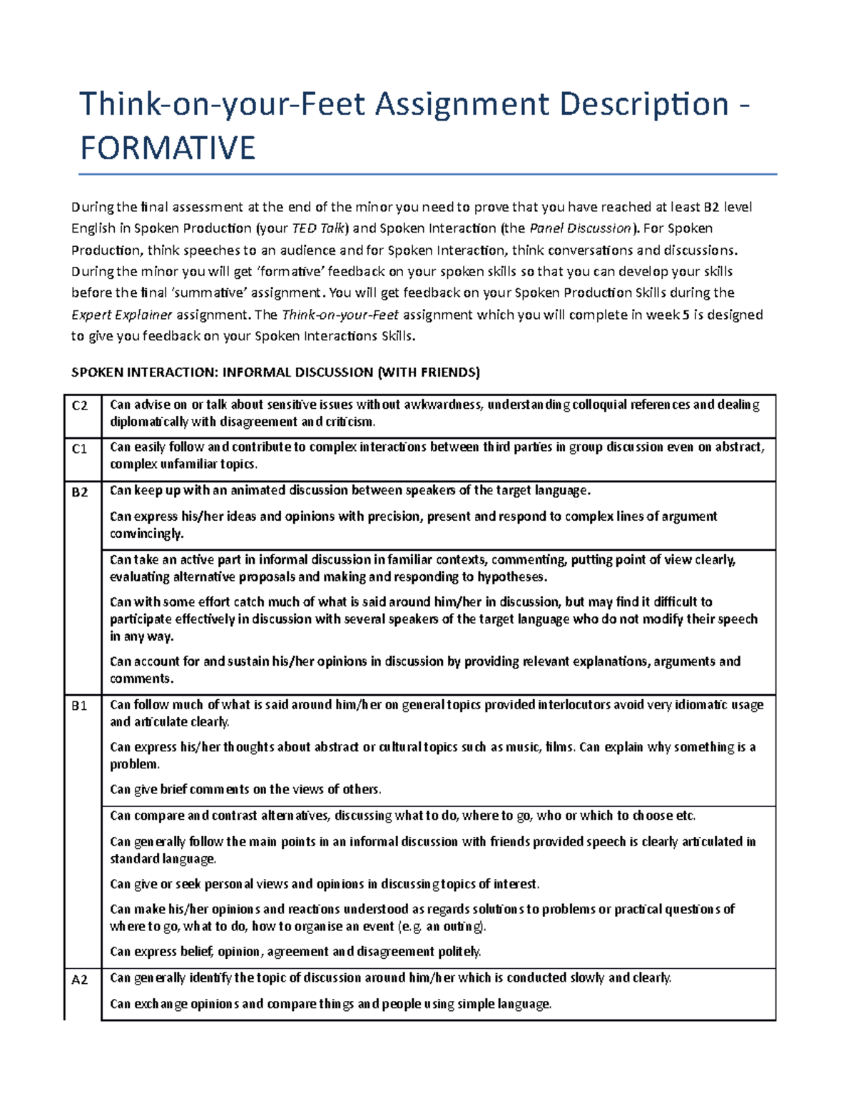 ThinkonyourFeet Assignment Description Formative Thinkonyour