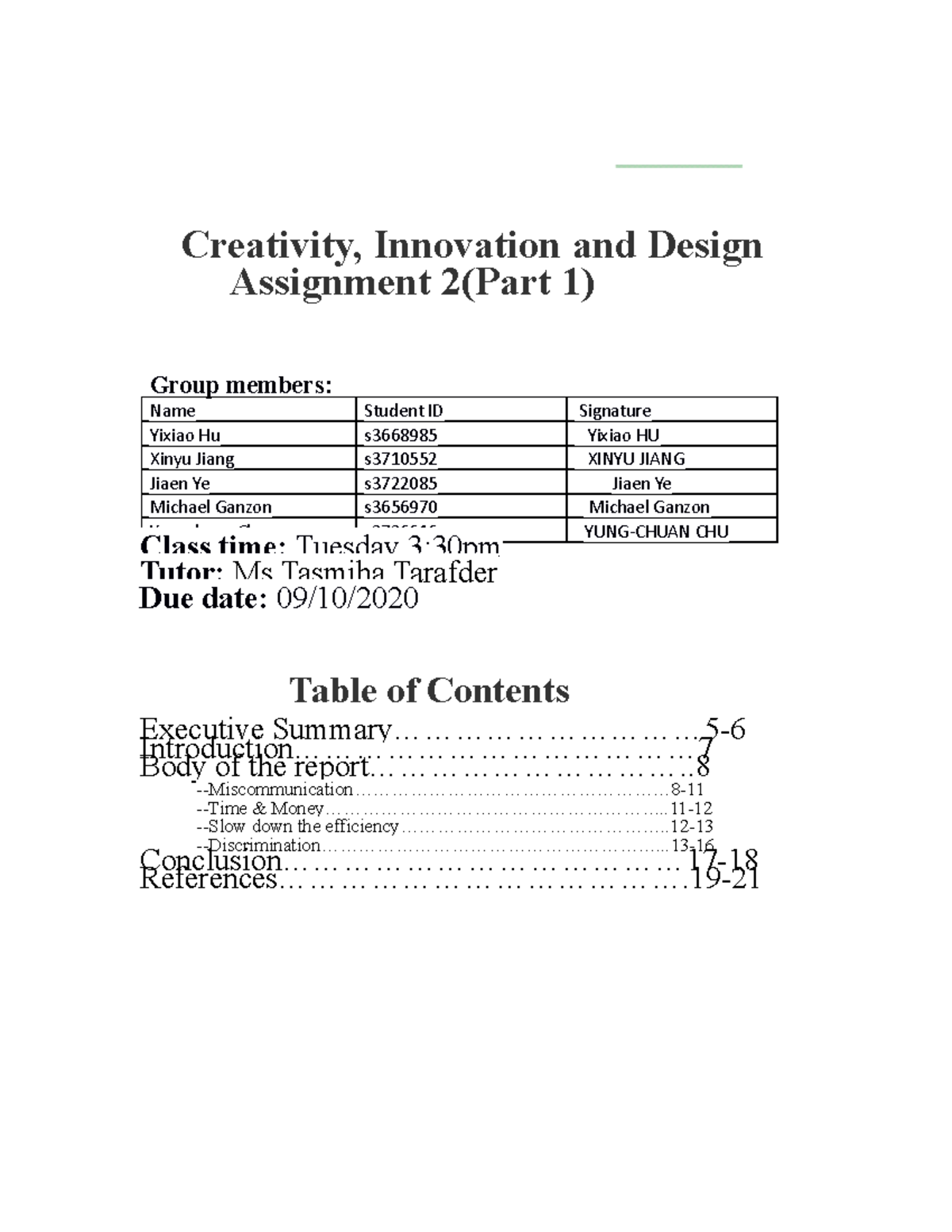 Assignment 2 - Group Work Example - Creativity, Innovation and Design ...