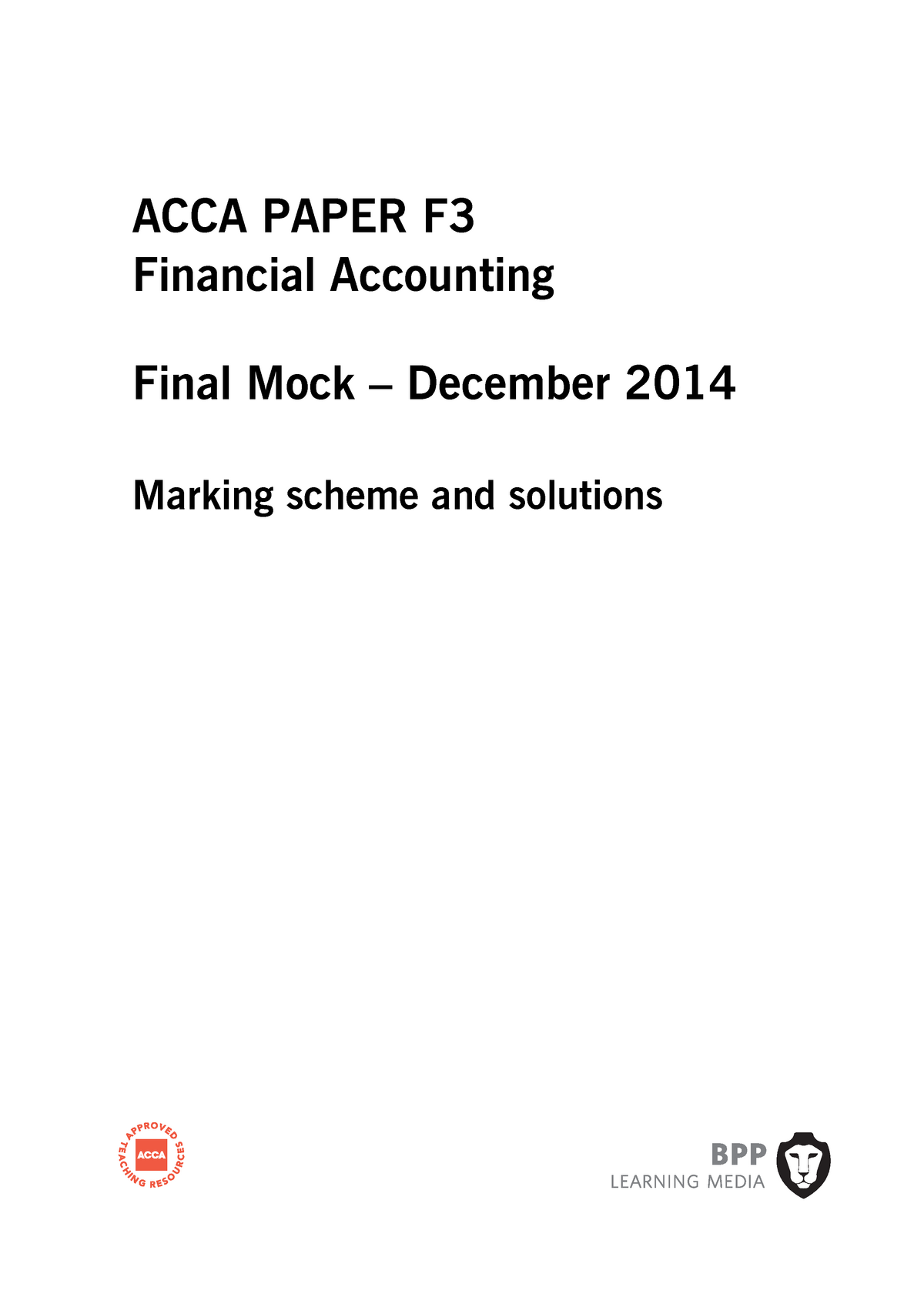 ACCA F3 - Final Mocks - Answers - ACCA PAPER F Financial Accounting ...