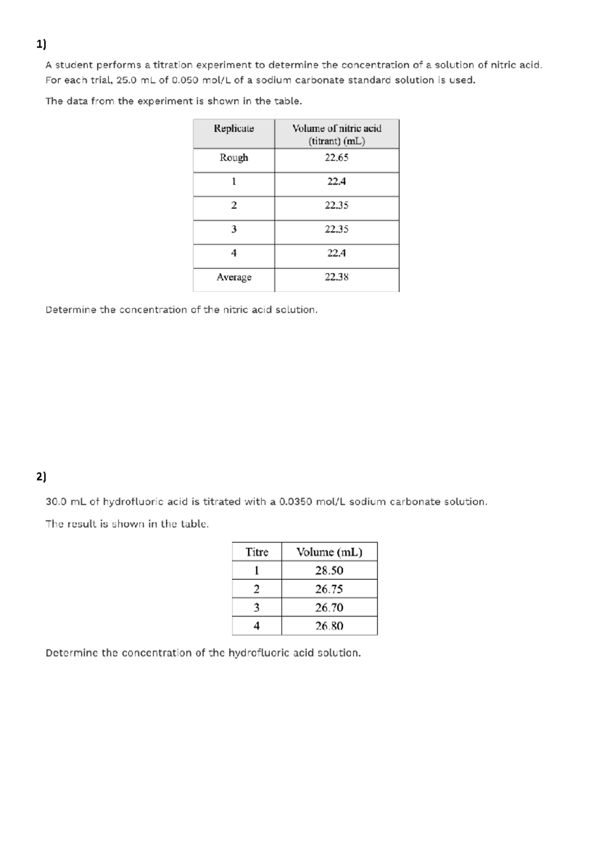 Titrations without answers - CHEM1111 - 1) 2) 3) 4) - Studocu