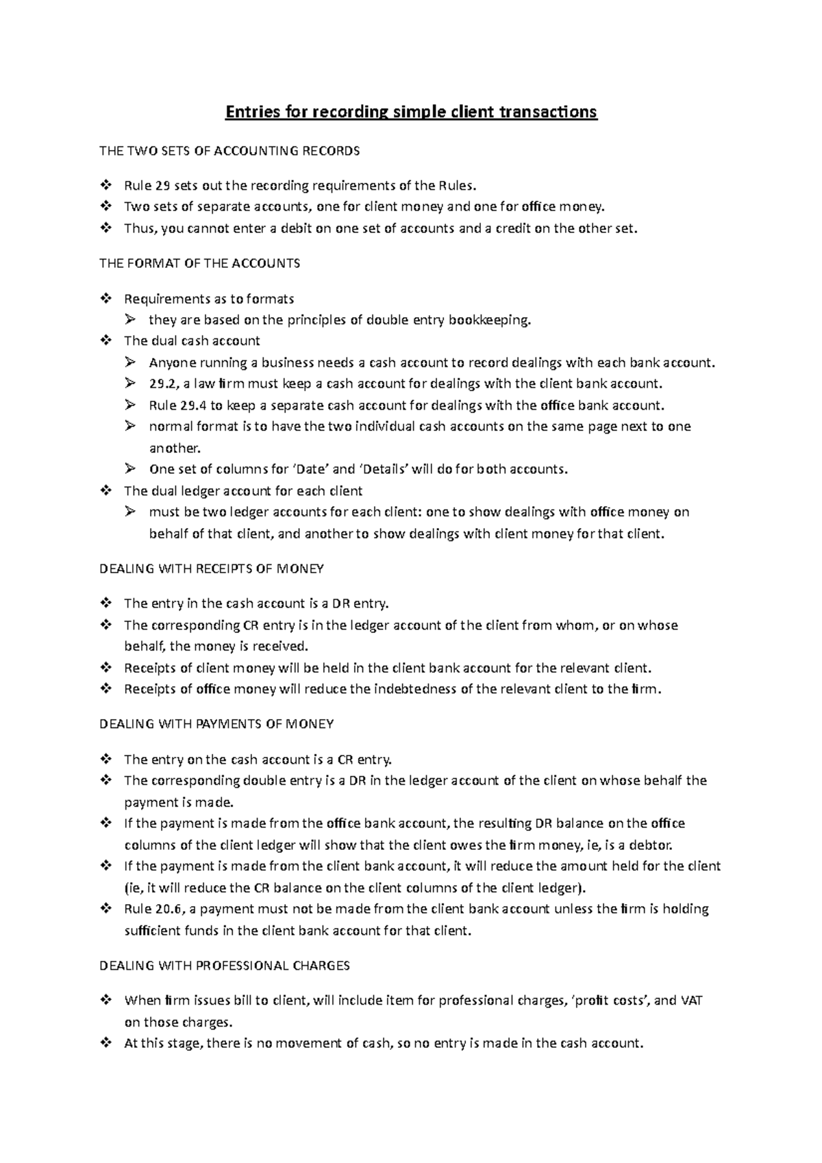 Entries for recording simple client transactions - Two sets of separate ...
