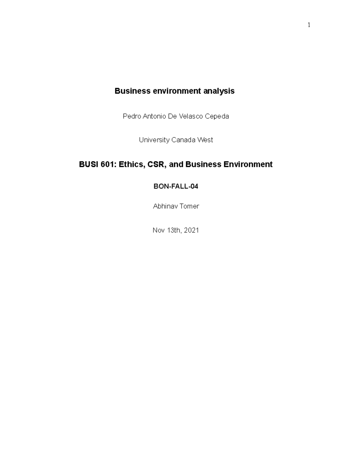 business environment analysis assignment