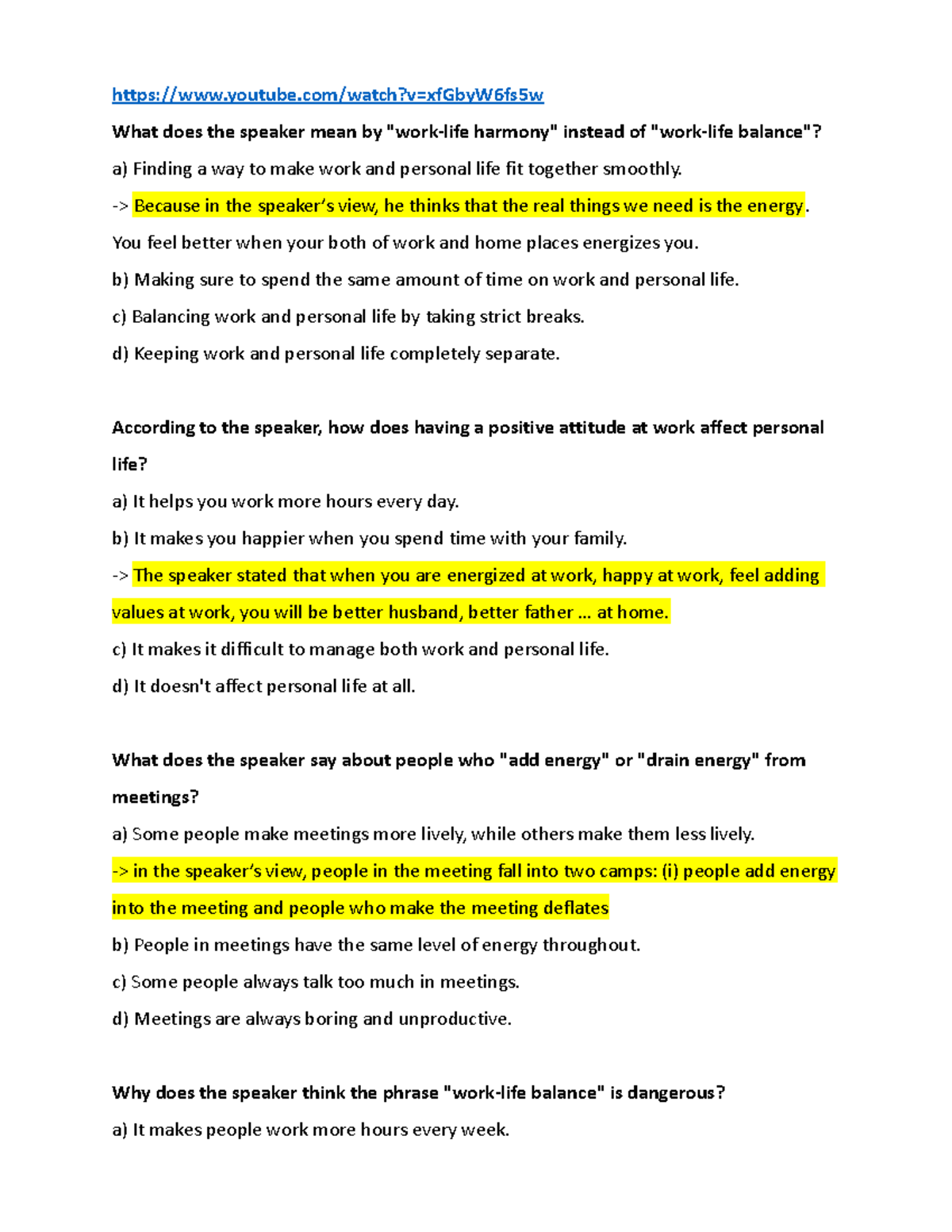Work life balance clip youtube/watch?v=xfGbyW6fs5w What does the