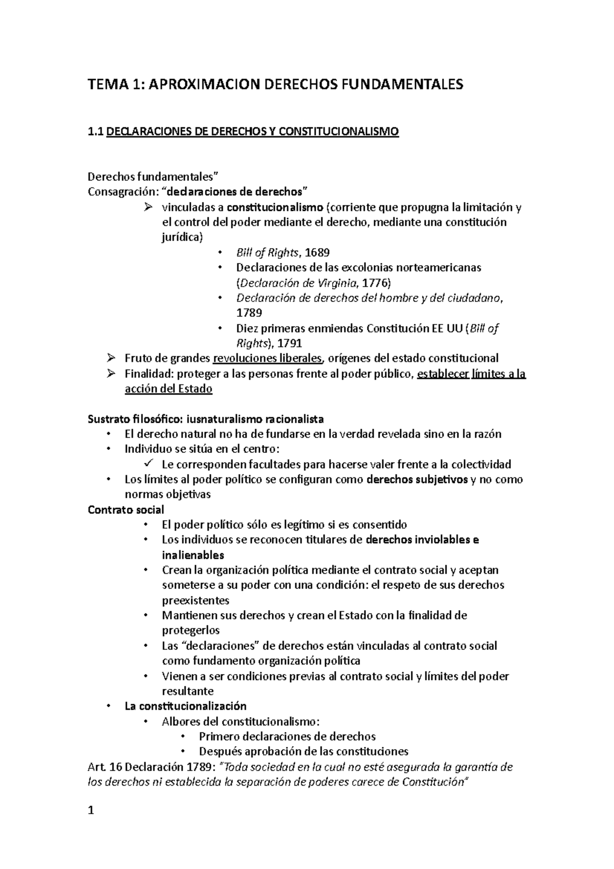 Apuntes Derechos Fundamentales - TEMA 1: APROXIMACION DERECHOS ...