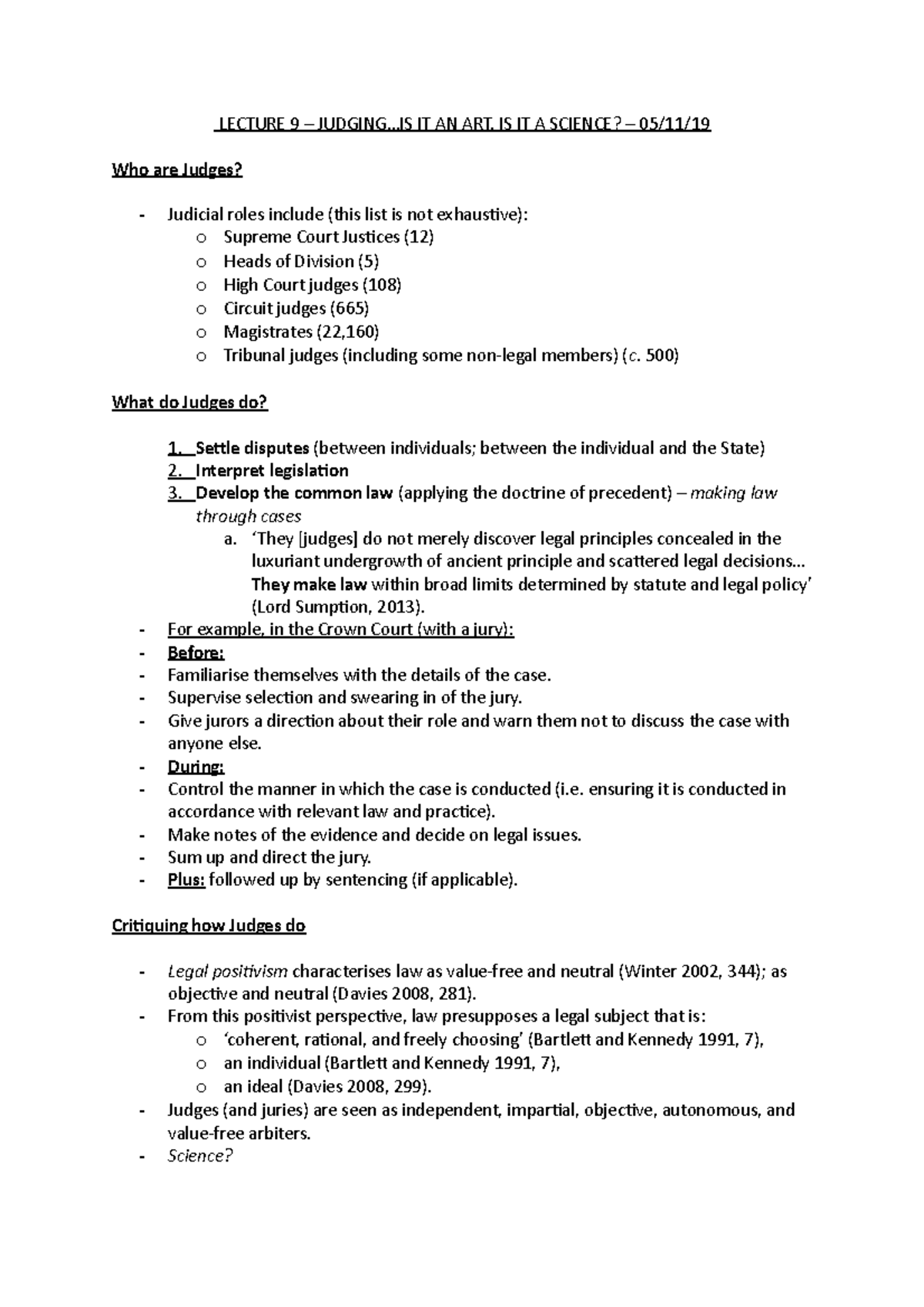 Judiciary - L.S.S. - LECTURE 9 – JUDGING.. IT AN ART, IS IT A SCIENCE ...