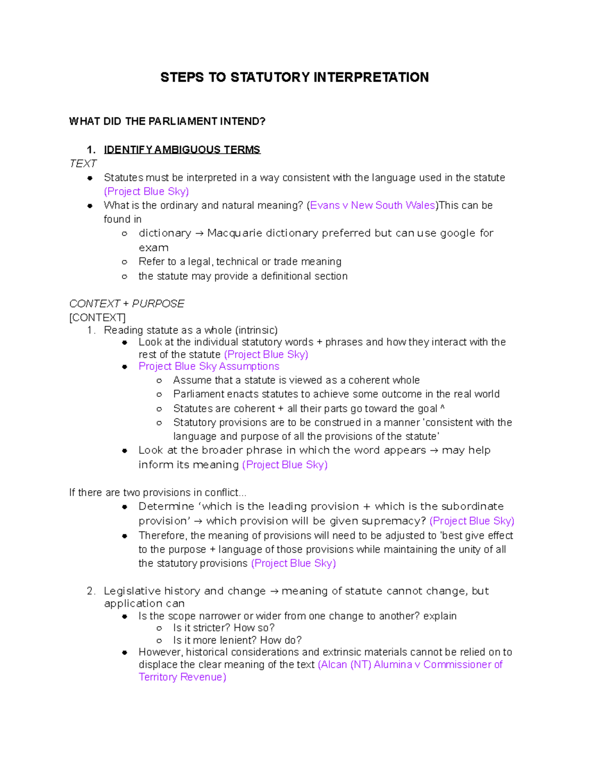 LAWS1141 statutory interpretation - STEPS TO STATUTORY INTERPRETATION ...